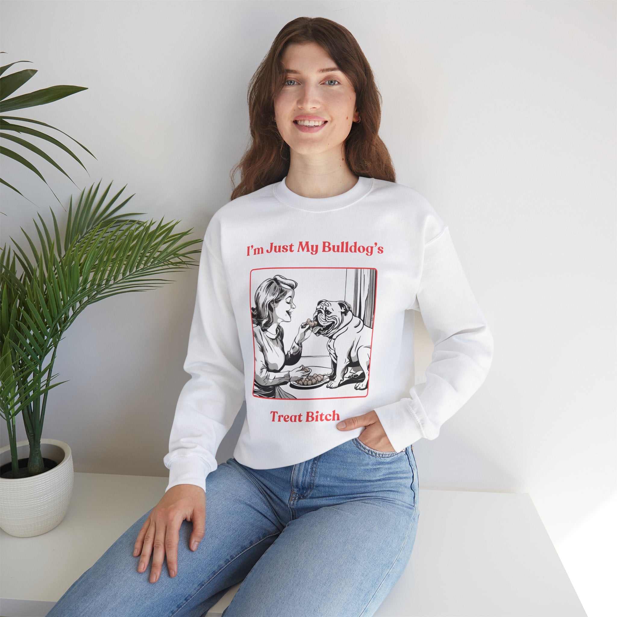 Just My Bulldog's Treat Bitch Crew Neck Sweatshirt (English/Pink)