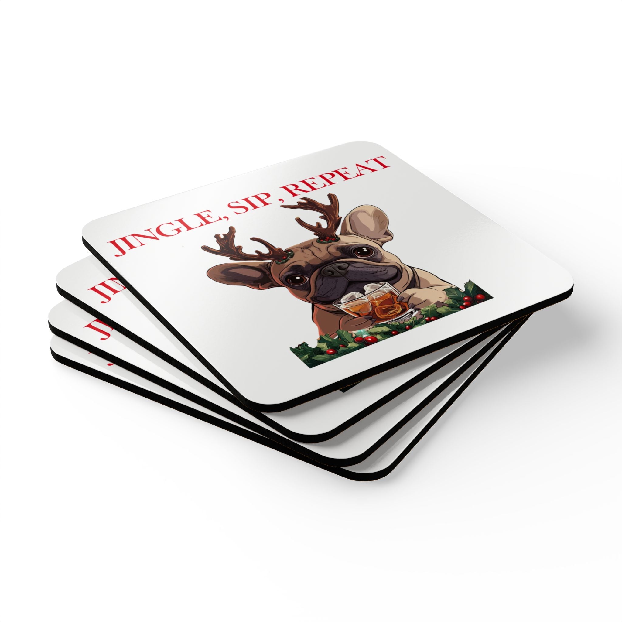 "Jingle, Sip, Repeat" Tipsy Bully Coaster Set (French)