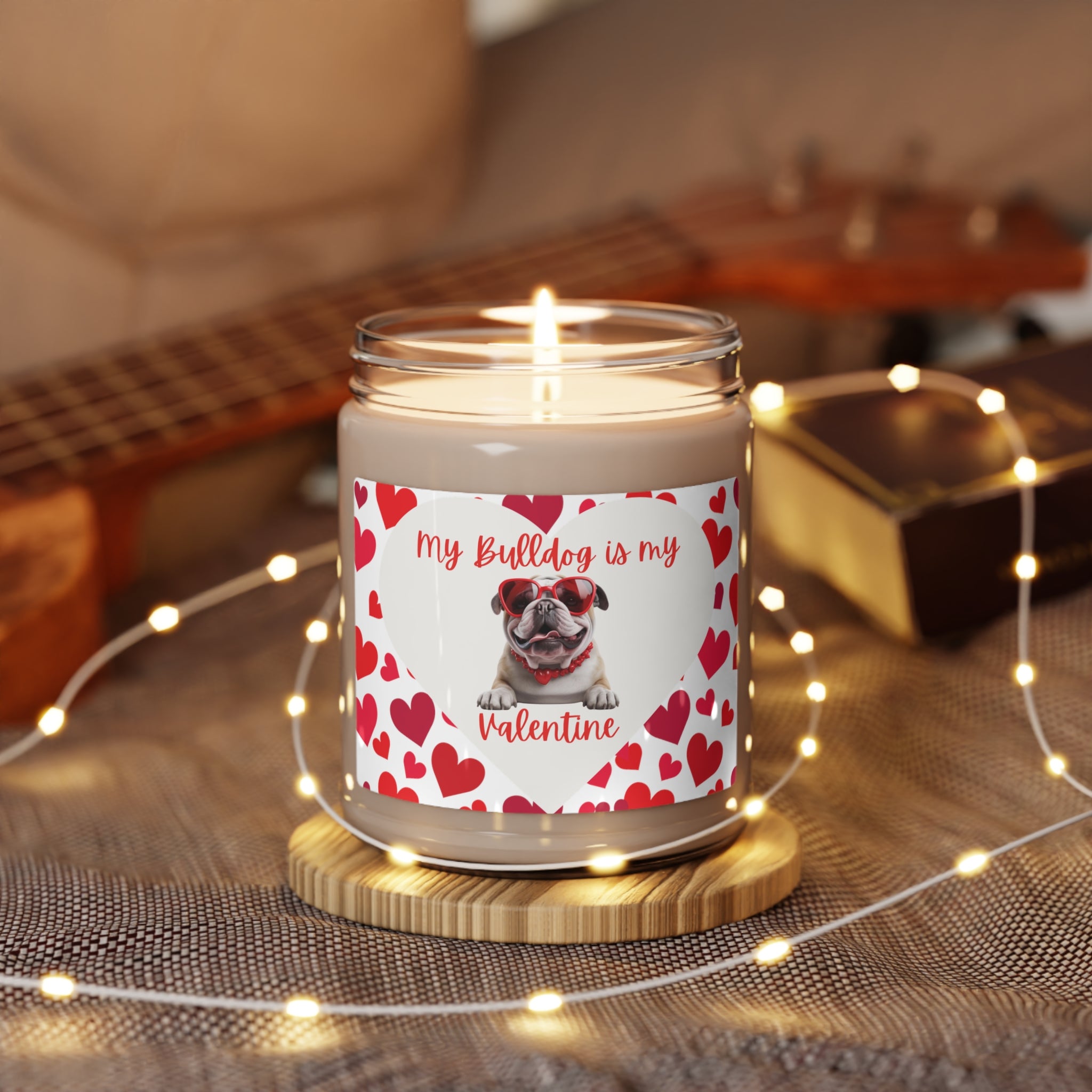 My Bulldog is My Valentine" - Valentine's Day Candle - white/English