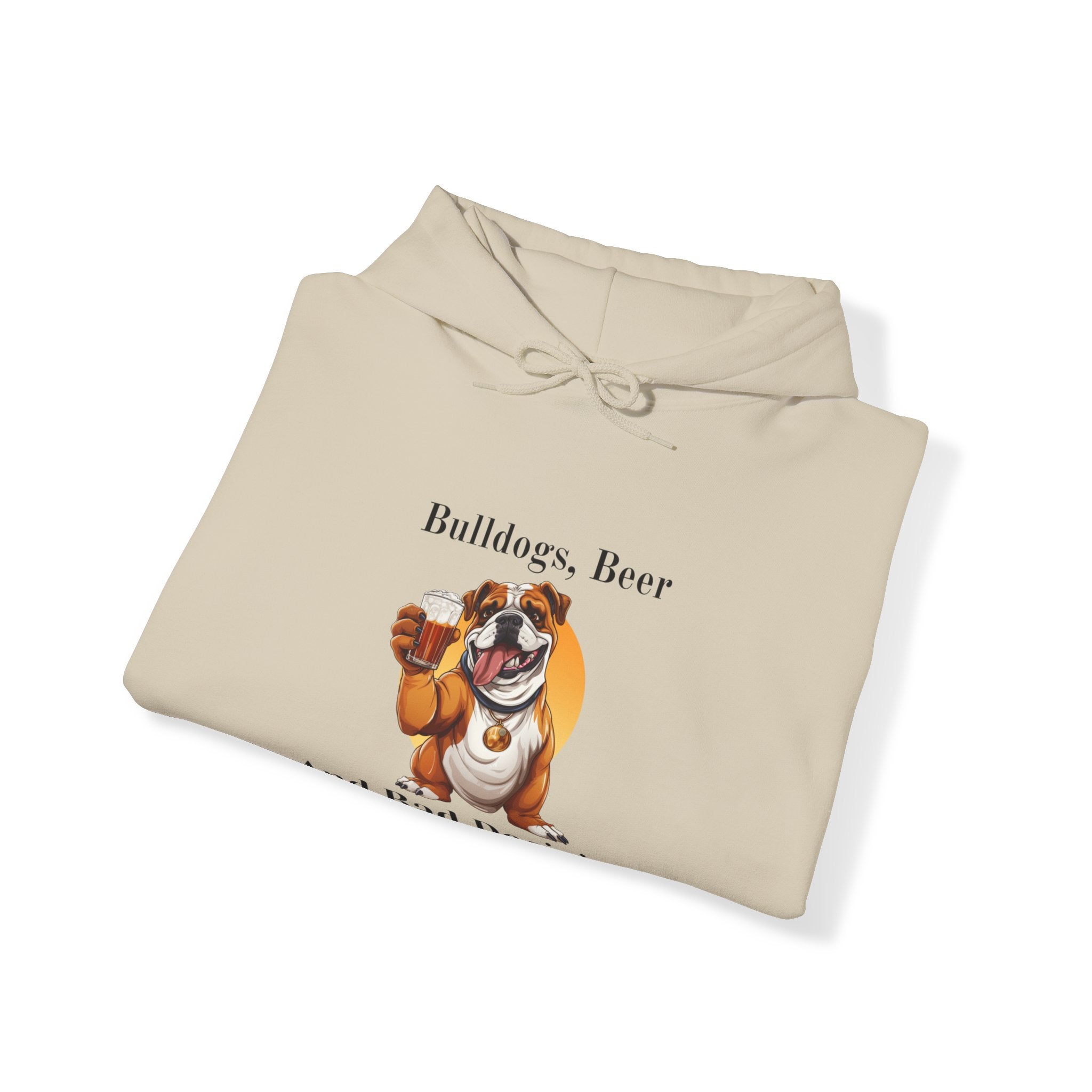 Bulldogs, Beer, and Bad Decisions" Hoodie - Your Go-To Gear for Mischievous Times! (English/Brown)