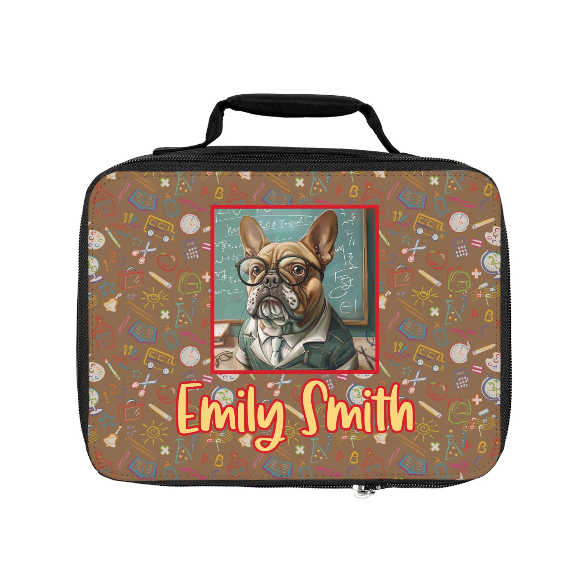 Personalized Smarty Paws Back-to-School Bulldog Lunch Bag (Tan/French)