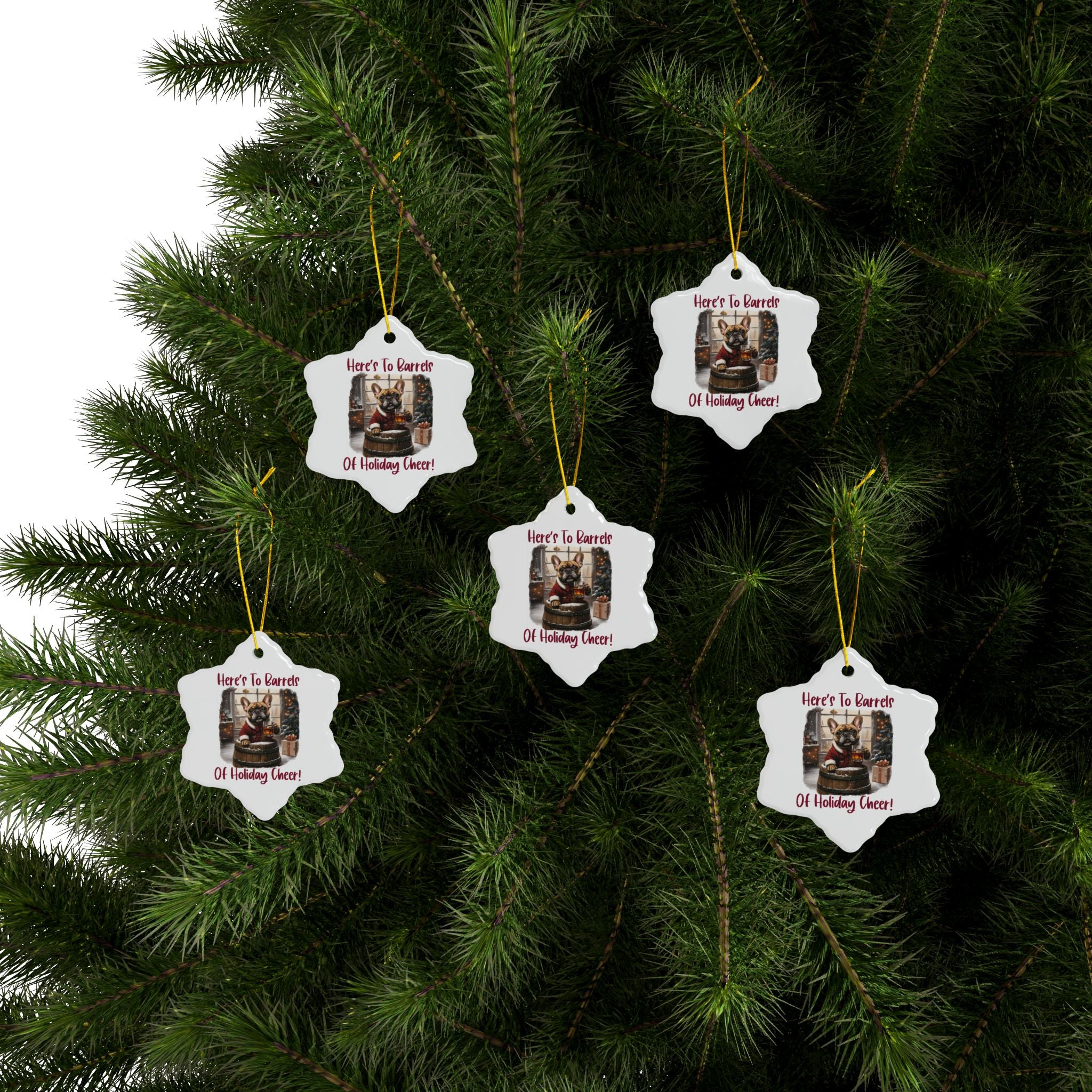 Here's to Barrels of Holiday Cheer Xmas Ornament option 15 - French Bulldog mom ornament | Tipsy Bully