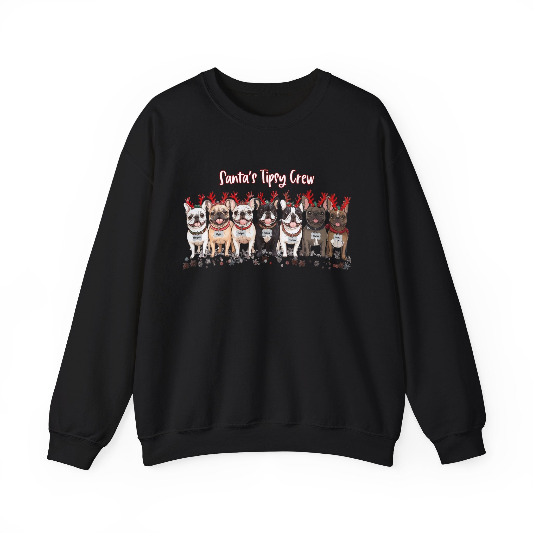 “Santa’s Tipsy Crew” Christmas Crewneck Sweatshirt - Unisex lifestyle photo - French Bulldog mom sweatshirt | Tipsy Bully