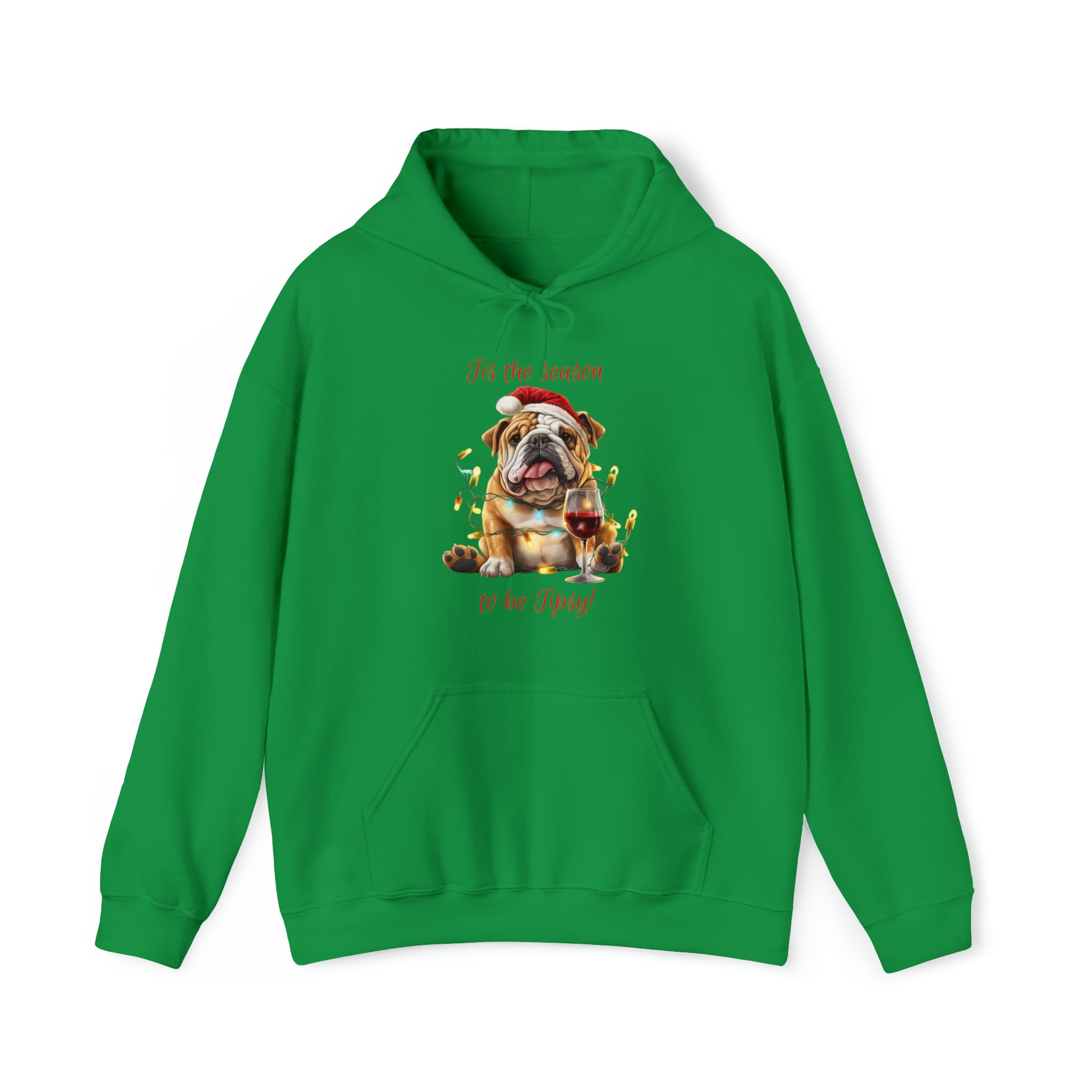 English Bulldog Xmas Hoodie - Tis the Season to be Tipsy