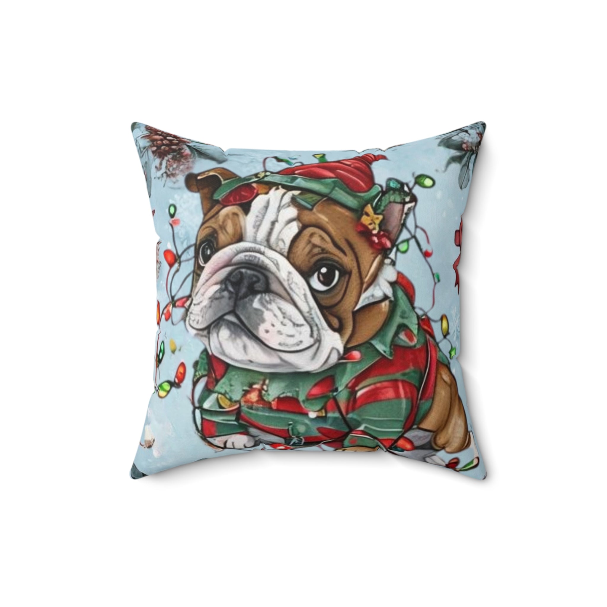 “Holiday Bulldog Wonderland” Christmas pillow (English)