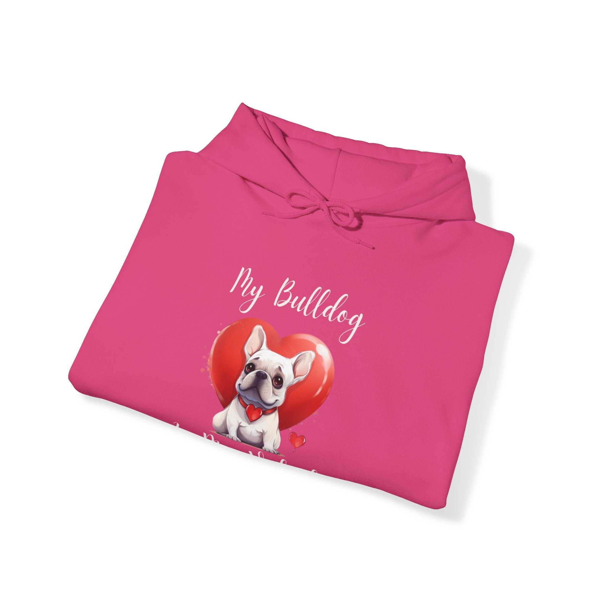 My Bulldog Is My Valentine" - Customizable Bulldog Valentine's Day Hoodie from Tipsy Bully (French/White)