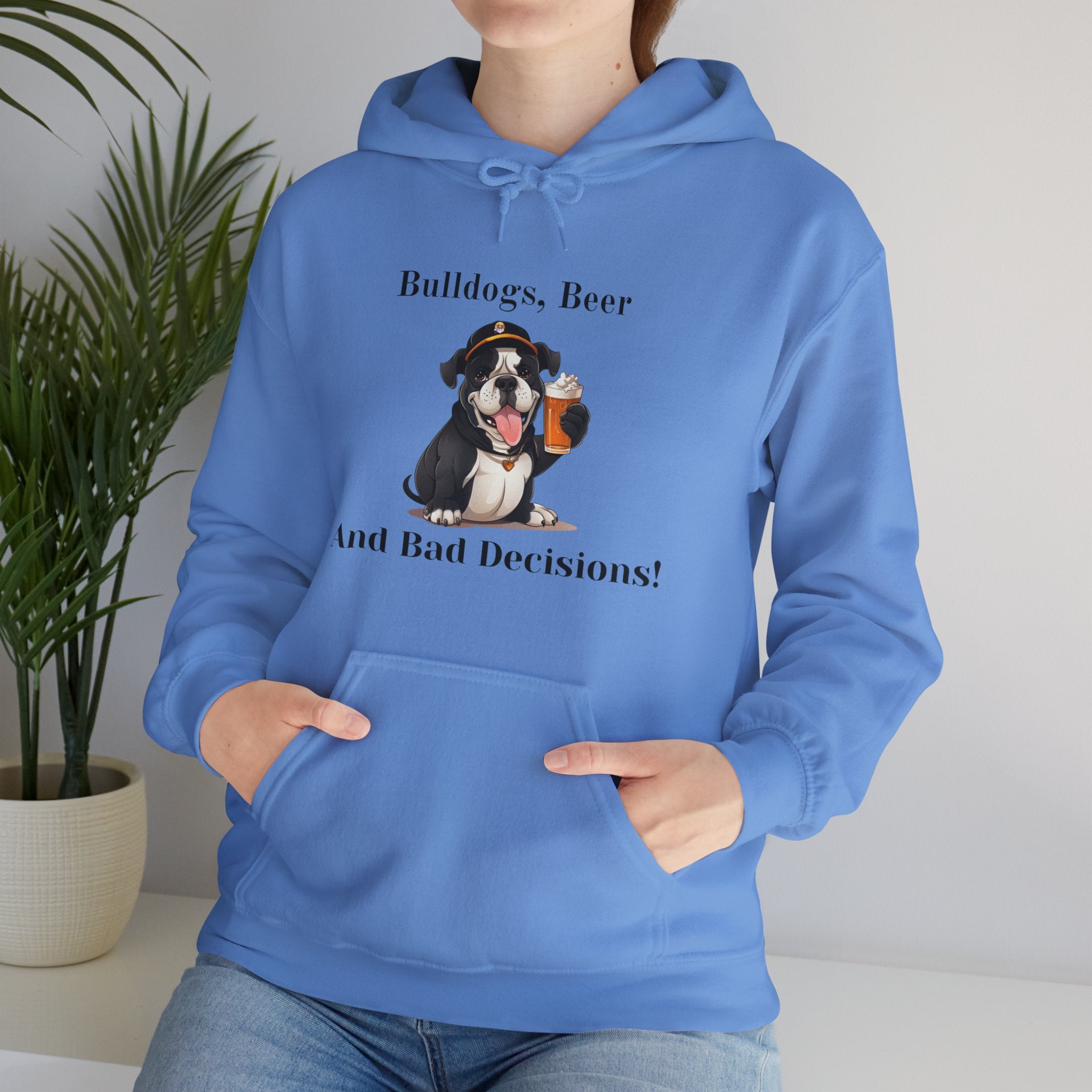 Bulldogs, Beer, and Bad Decisions" Hoodie - Your Go-To Gear for Mischievous Times! (English/Black)