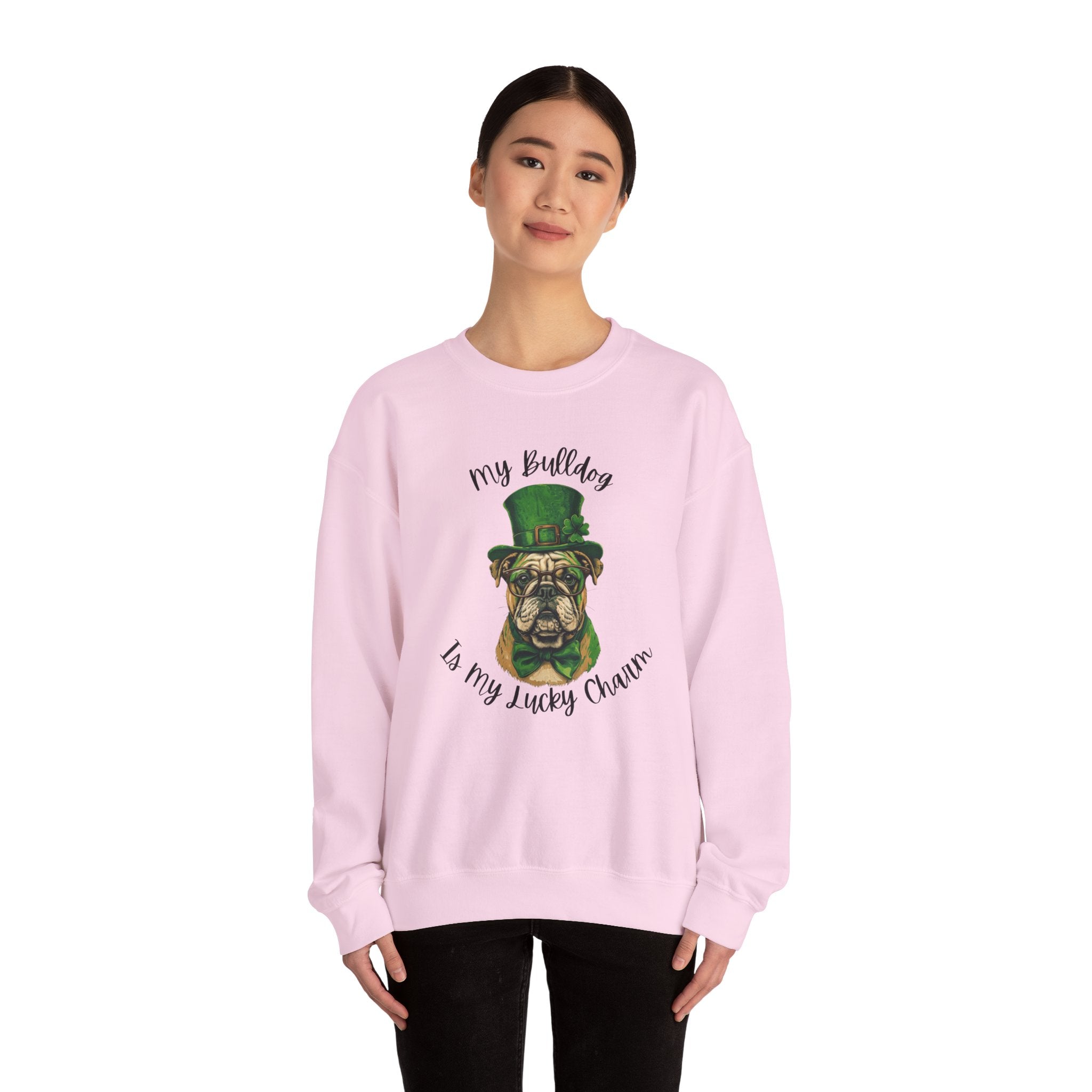 Tipsy Bully St. Patrick's Day Sweatshirt: "My Bulldog is My Lucky Charm (English)