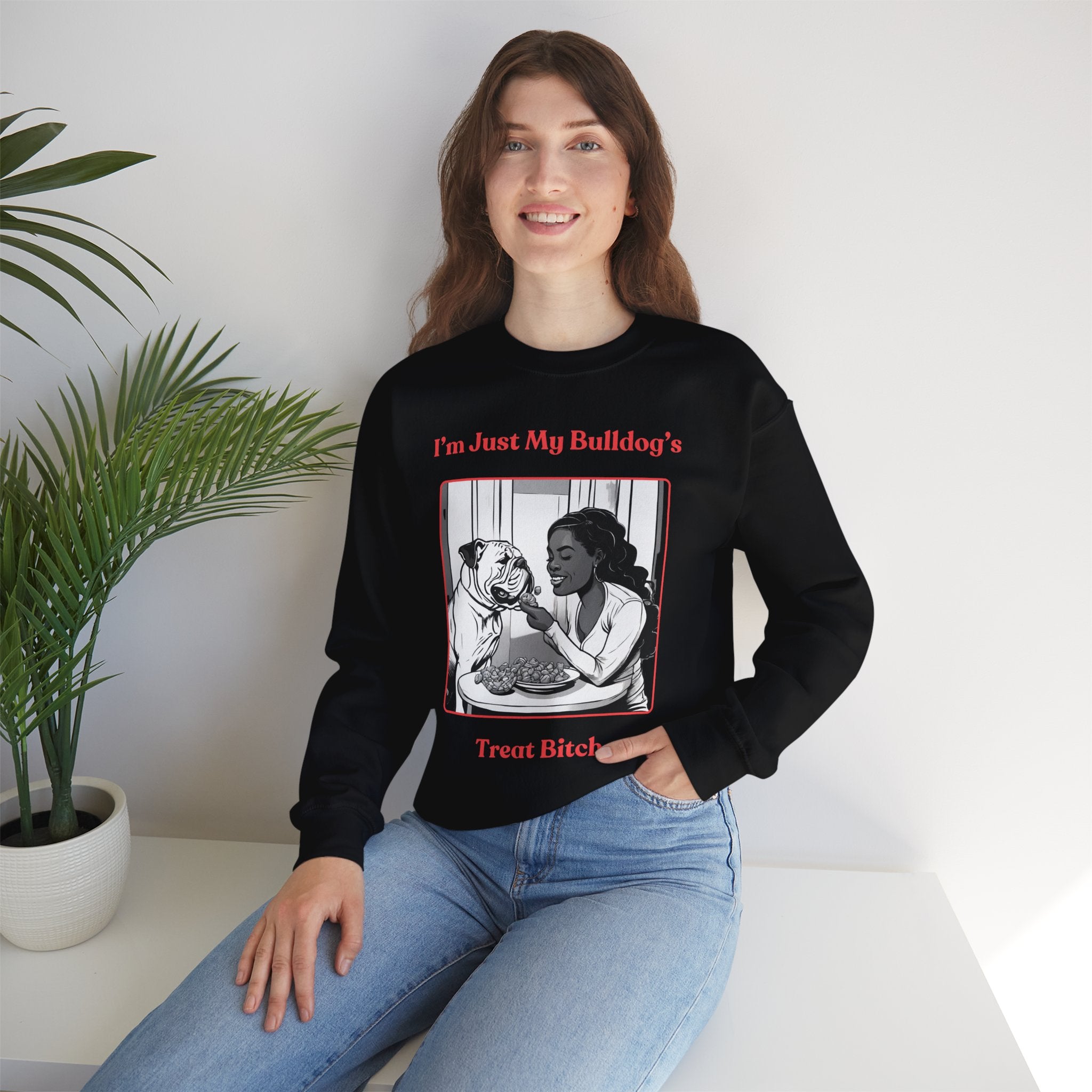 Just My Bulldog's Treat Bitch Crew Neck Sweatshirt (English/Pink)