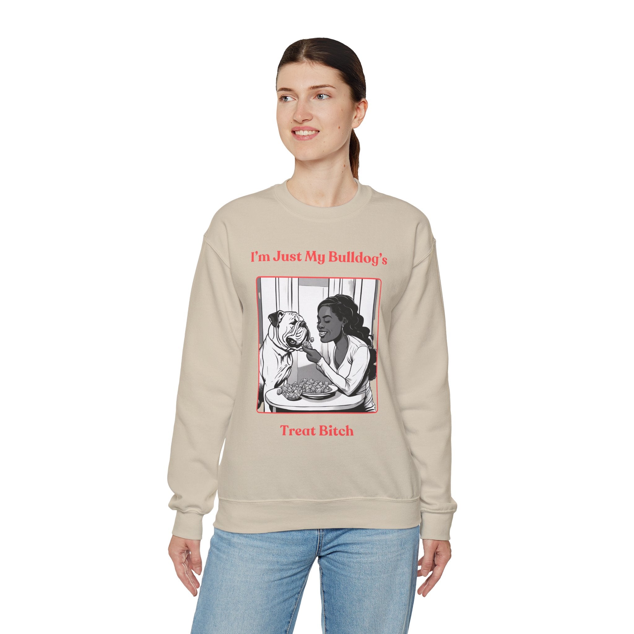 Just My Bulldog's Treat Bitch Crew Neck Sweatshirt (English/Pink)