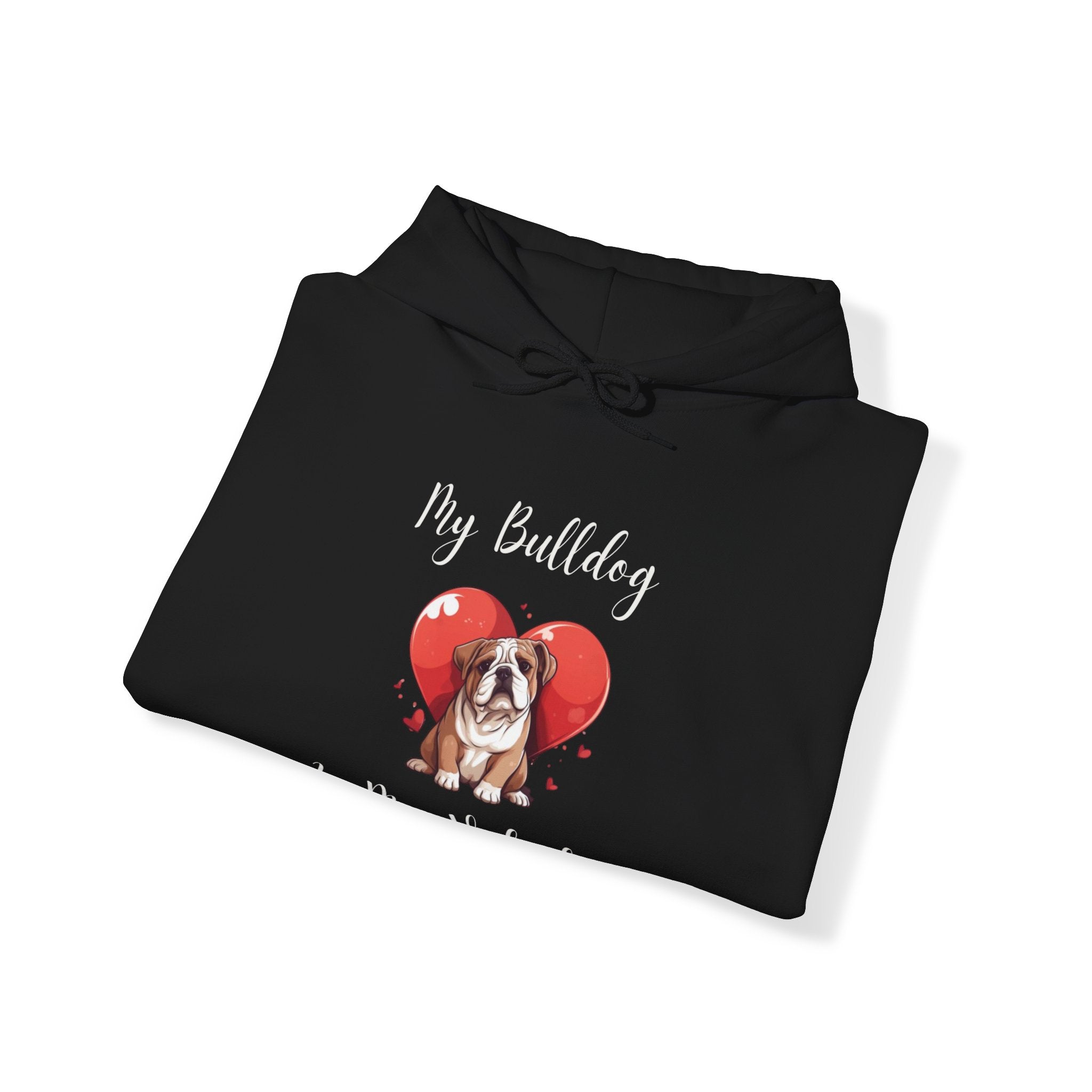 My Bulldog Is My Valentine" - Customizable Bulldog Valentine's Day Hoodie from Tipsy Bully (English/Brown)