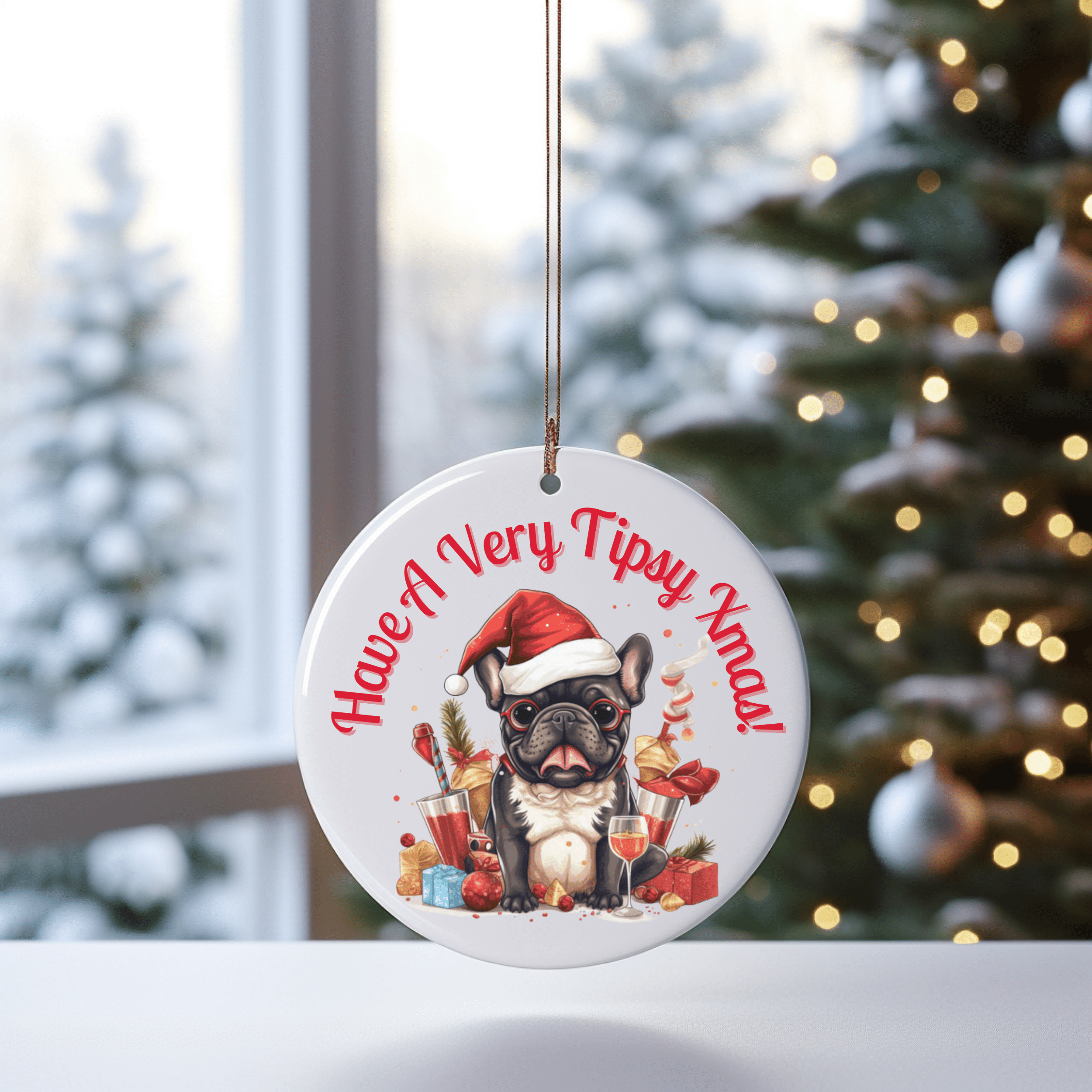 "Have a Very Tipsy Xmas!" Christmas Ornament - French Bulldog
