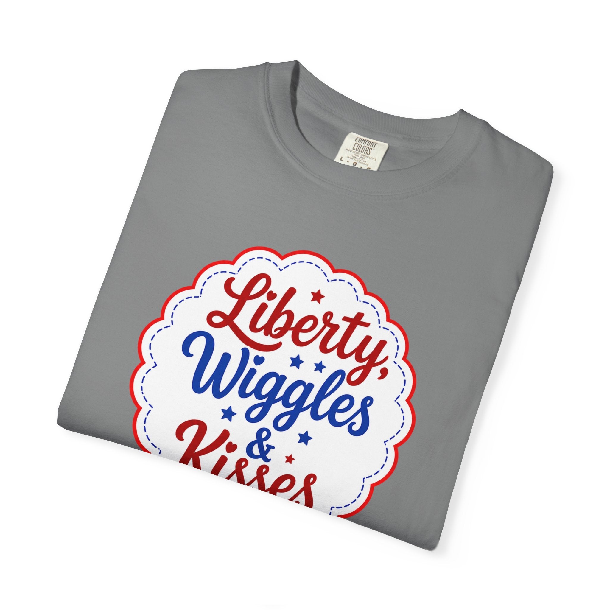 Liberty, Wiggles & Kisses Bulldog T-Shirt | Patriotic Garment-Dyed Tee (French)