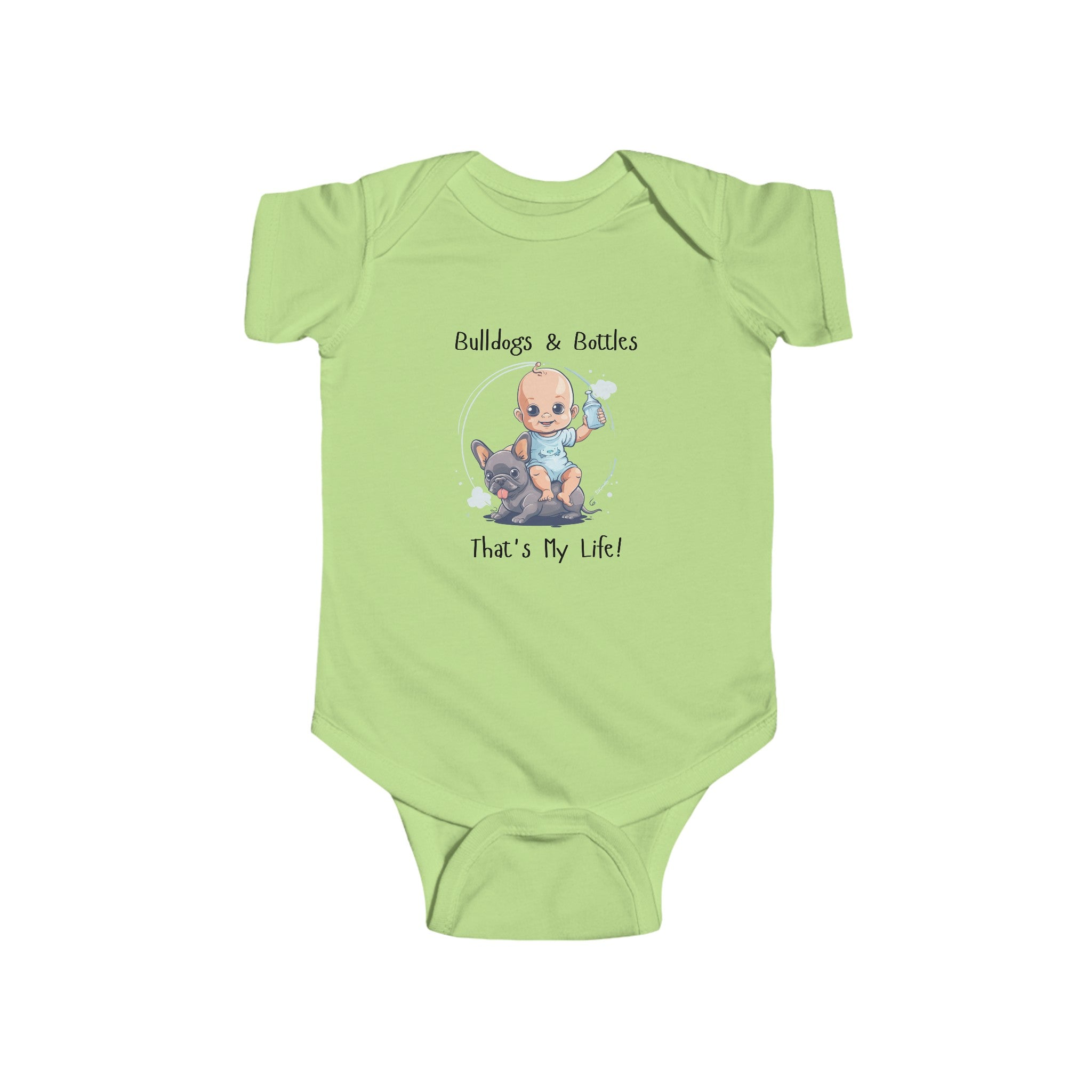 Bulldogs and Bottles, That's My Life!" Baby Onesie (French/Boy)