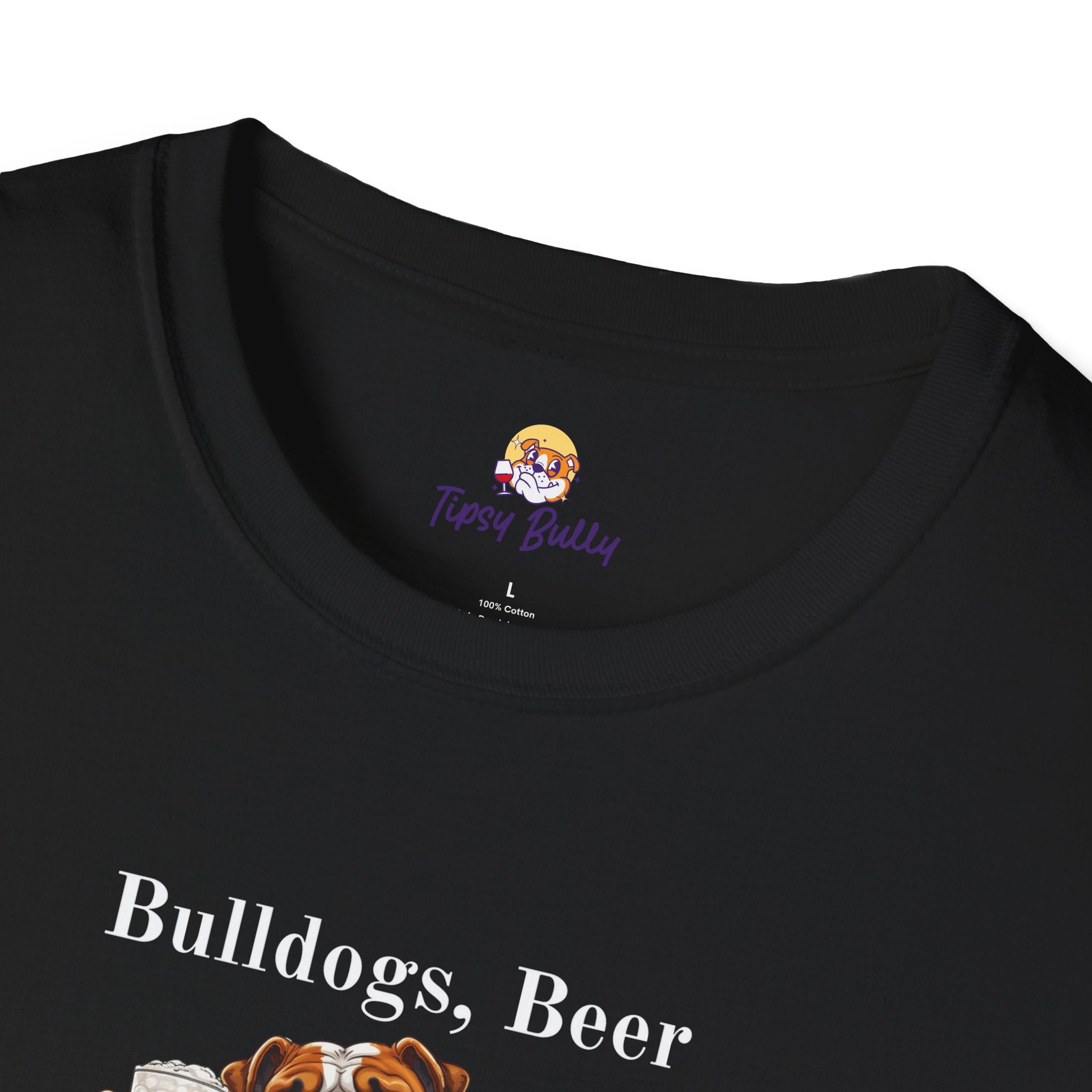 Bulldogs, Beer, and Bad Decisions" Unisex T-Shirt by Tipsy Bully (English/Brown)