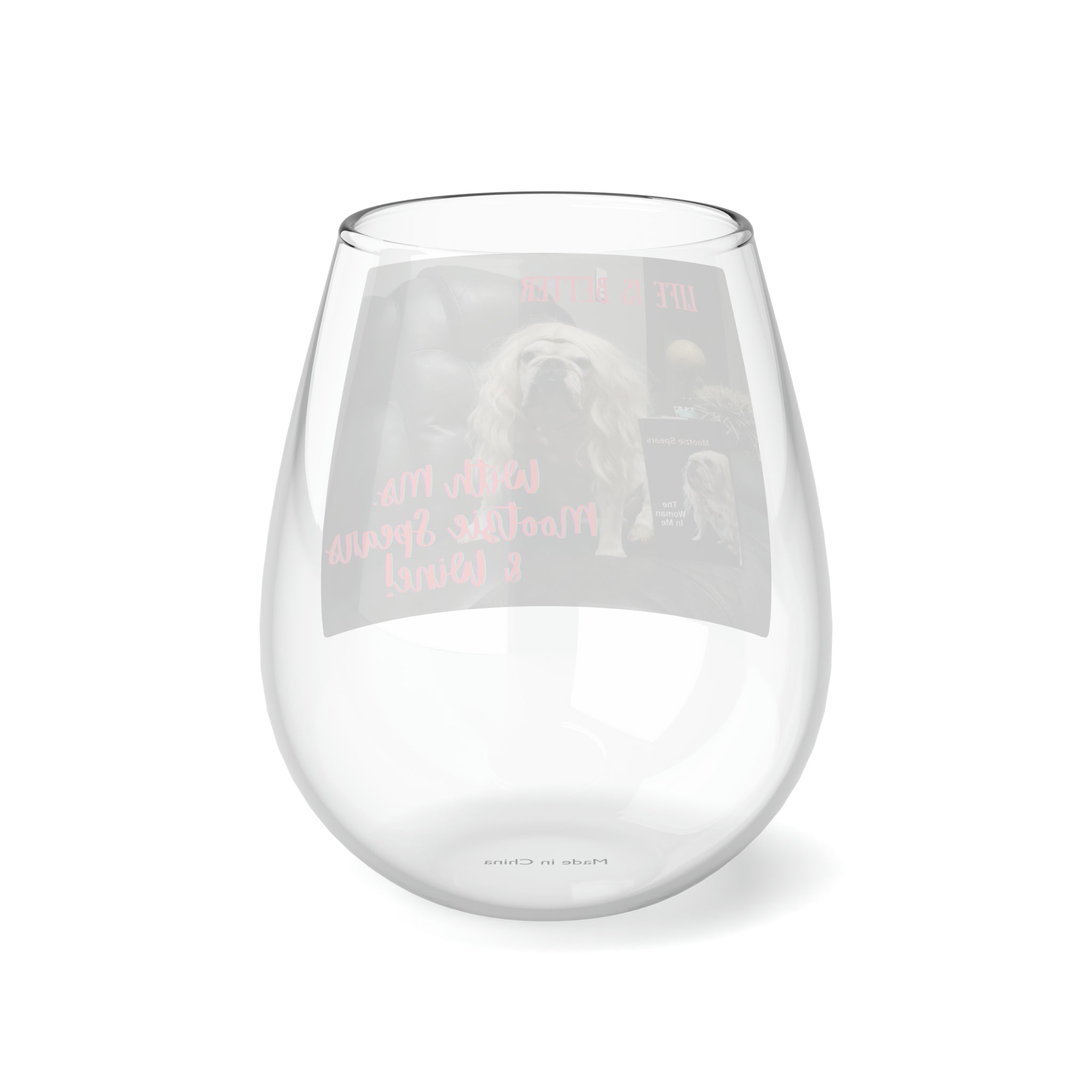 Tipsy Bully Customizable Stemless Wine Glass detail shot - English Bulldog mom gift | Tipsy Bully