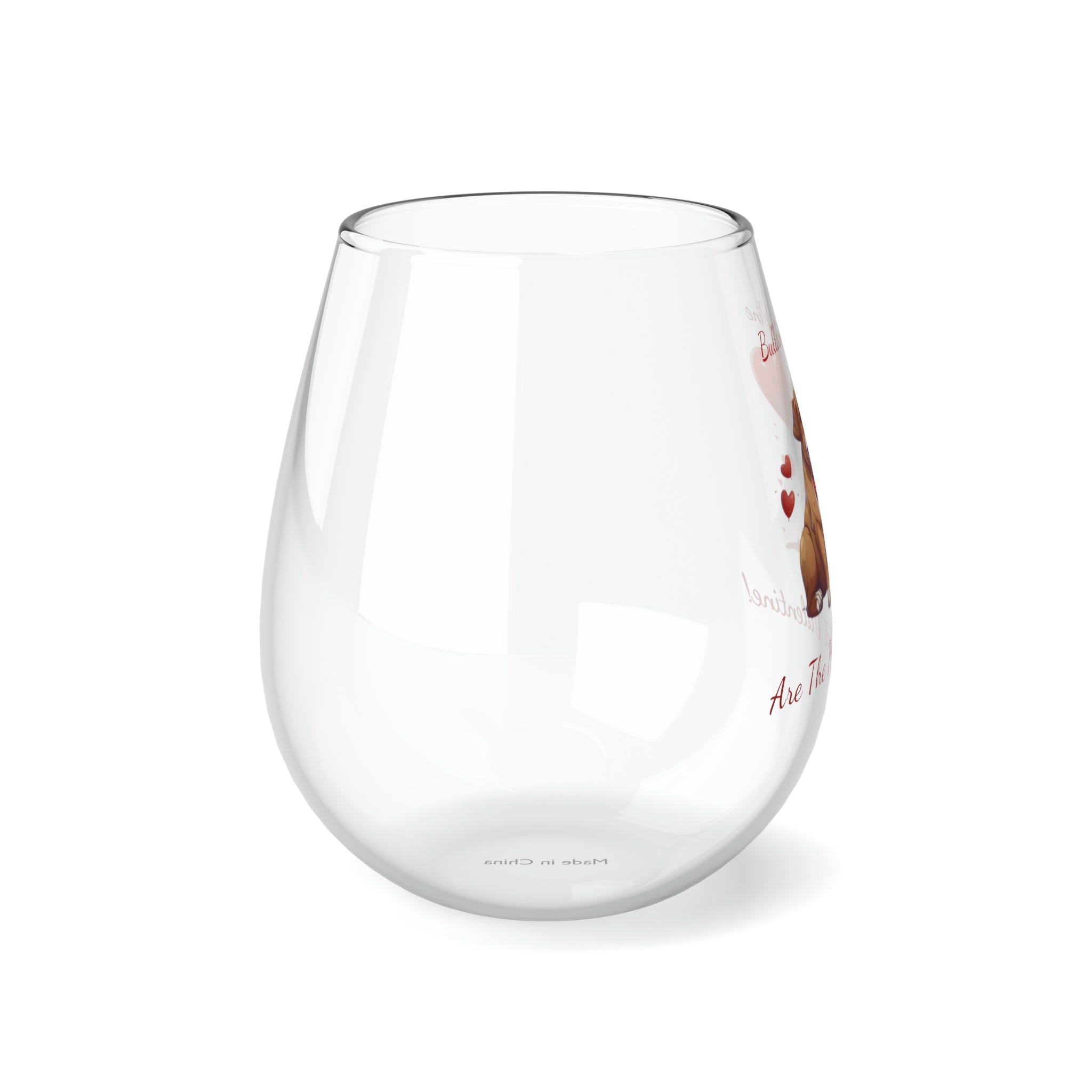Bulldogs & Wine Are the Perfect Valentine! Stemless Wine Glass - Brown English