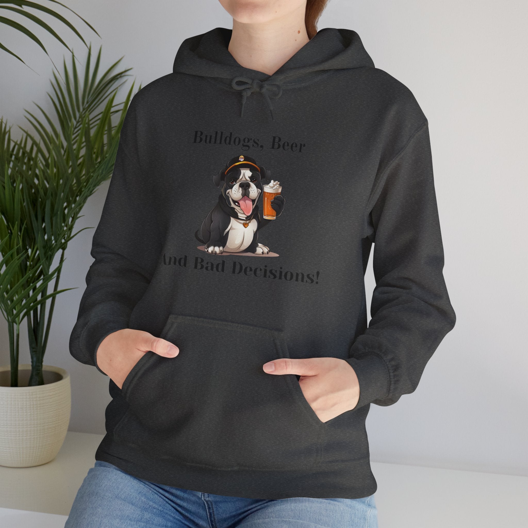 Bulldogs, Beer, and Bad Decisions" Hoodie - Your Go-To Gear for Mischievous Times! (English/Black)