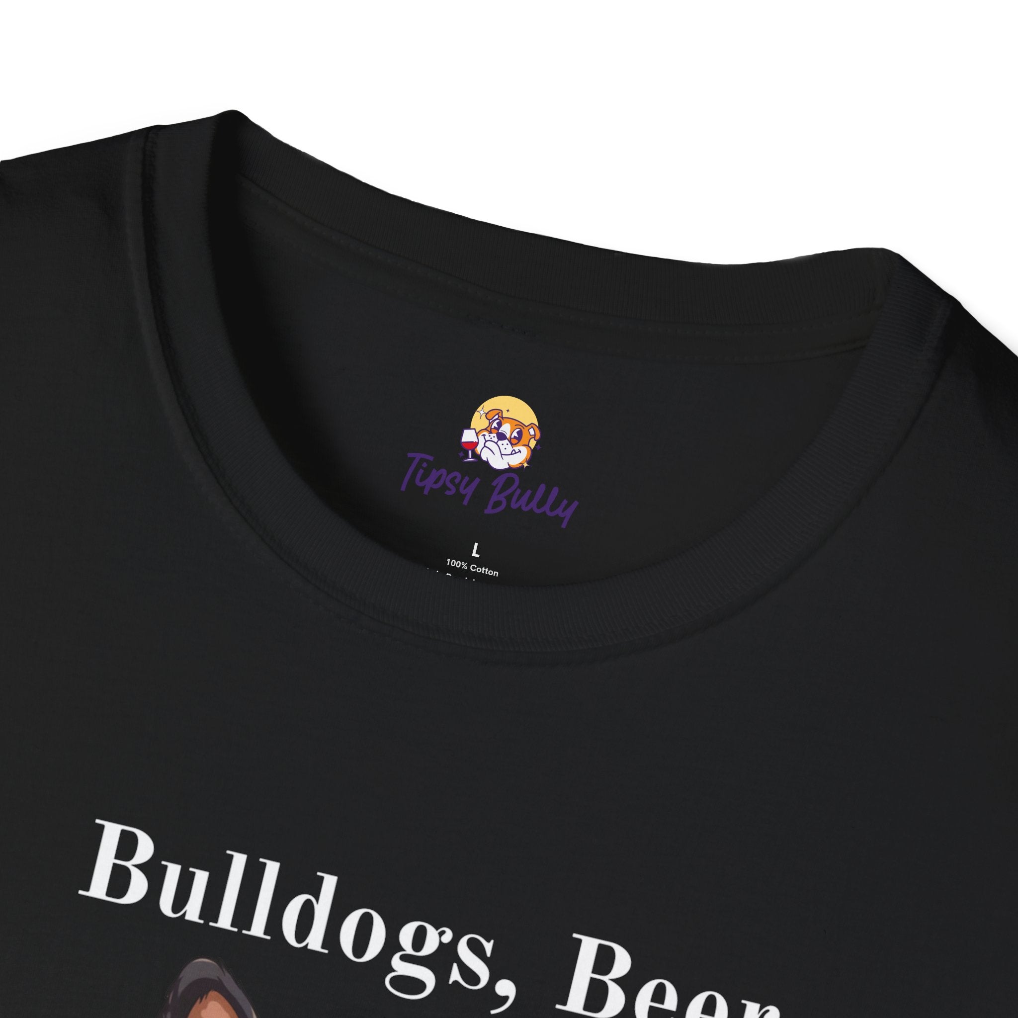 Bulldogs, Beer, and Bad Decisions" Unisex T-Shirt by Tipsy Bully (French/Black)