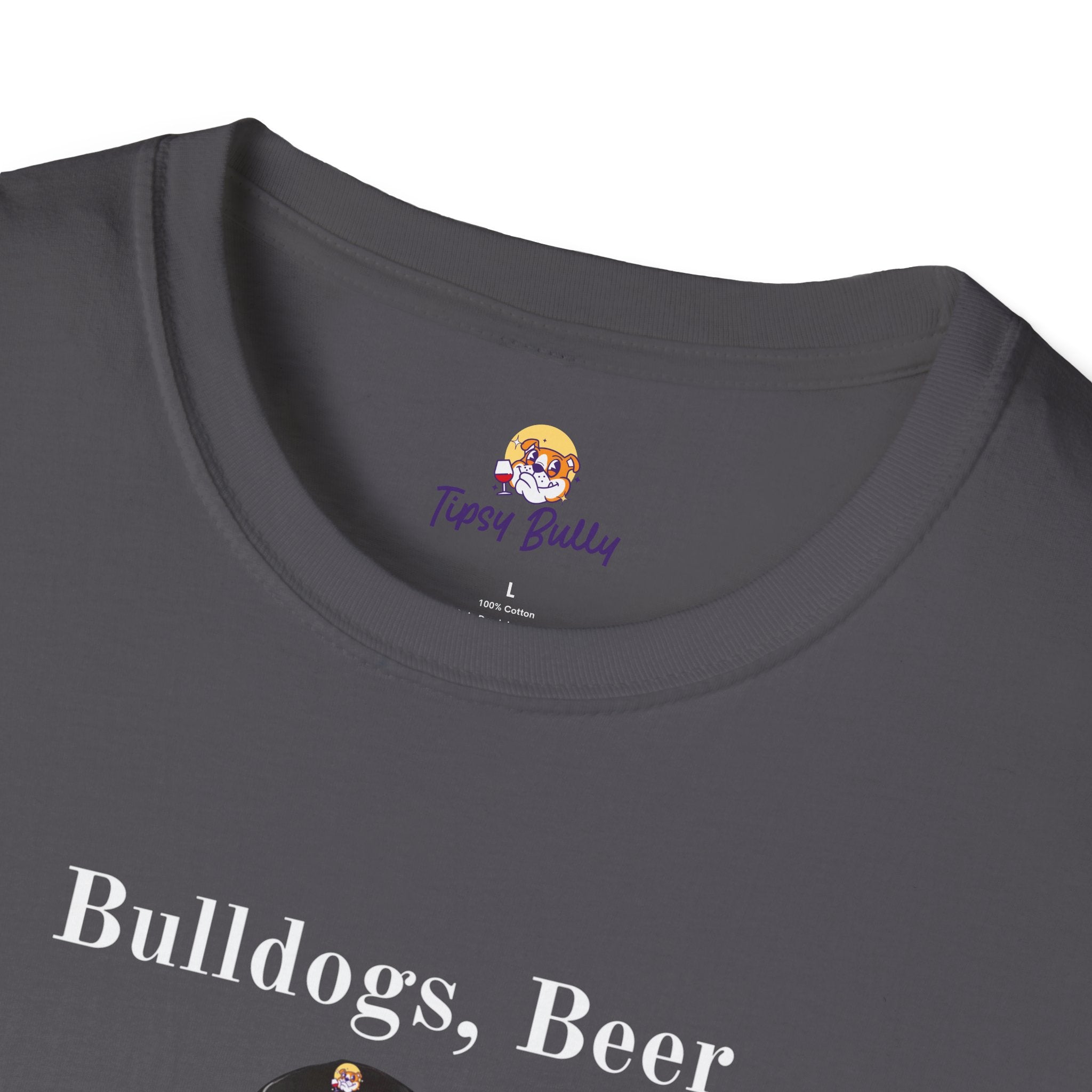 Bulldogs, Beer, and Bad Decisions" Unisex T-Shirt by Tipsy Bully (English/Black)