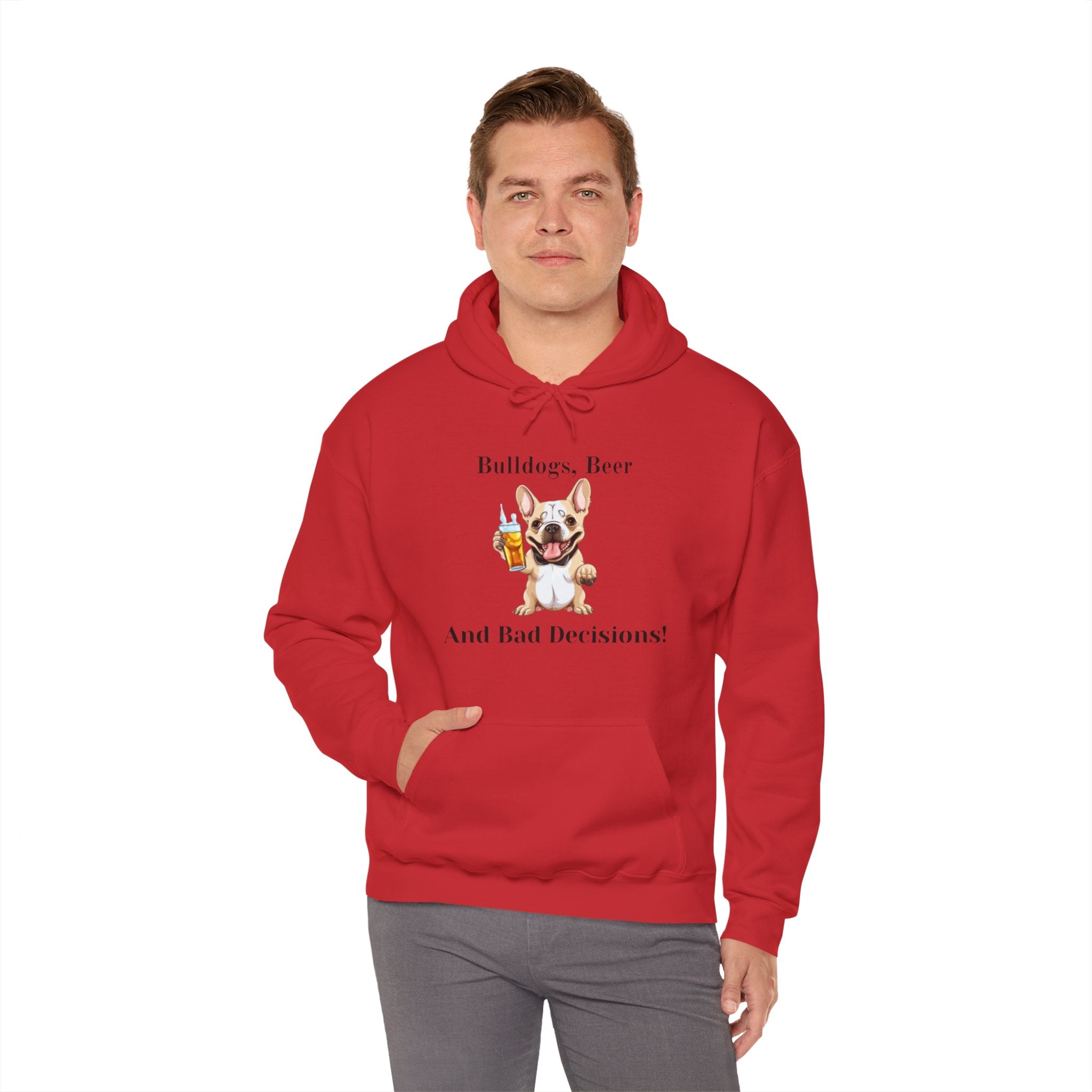 Bulldogs, Beer, and Bad Decisions" Hoodie - Your Go-To Gear for Mischievous Times! (French/Brown)