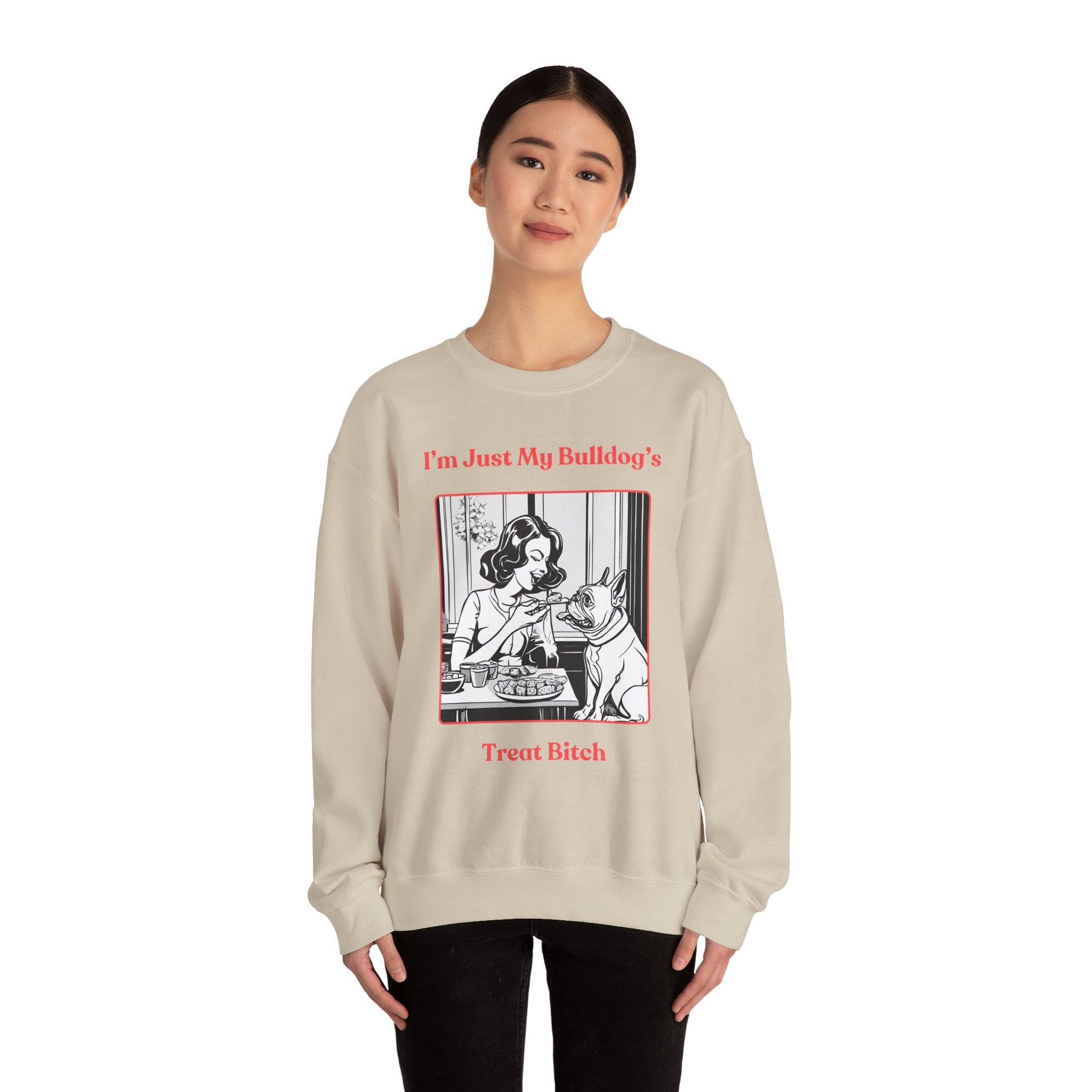 Just My Bulldog's Treat Bitch Crew Neck Sweatshirt (French/Pink)
