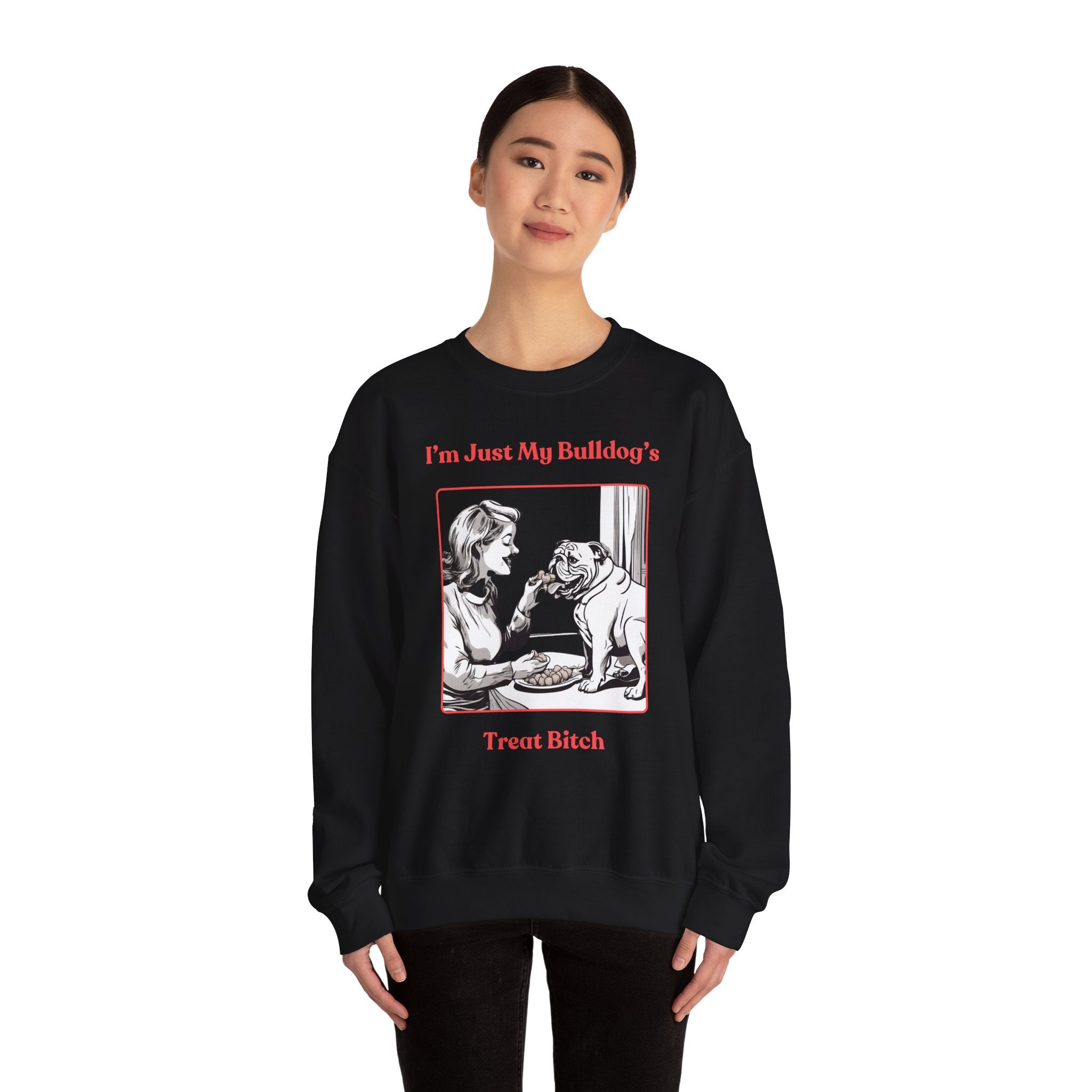 Just My Bulldog's Treat Bitch Crew Neck Sweatshirt (English/Pink)