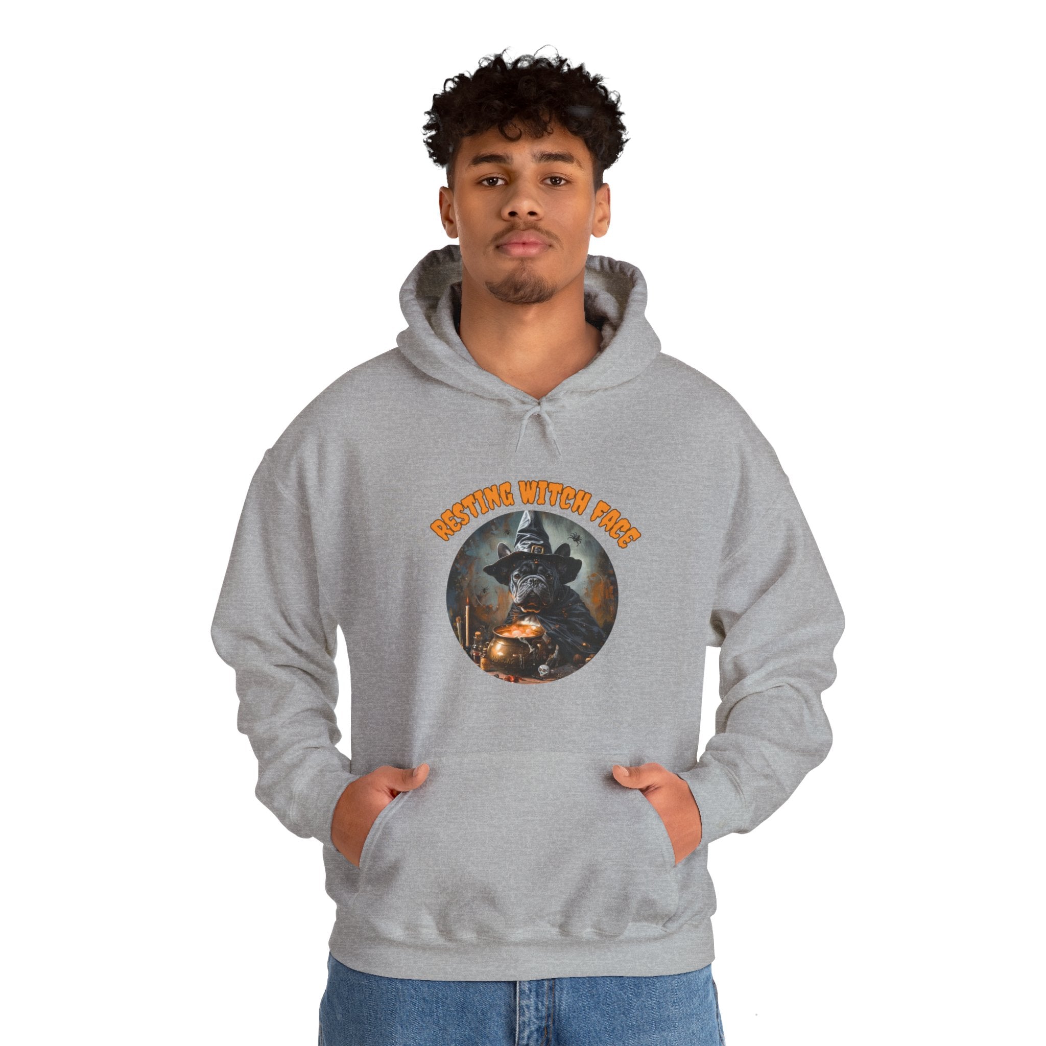"Resting Witch Face" Halloween Bulldog Hoodie (Black/French)