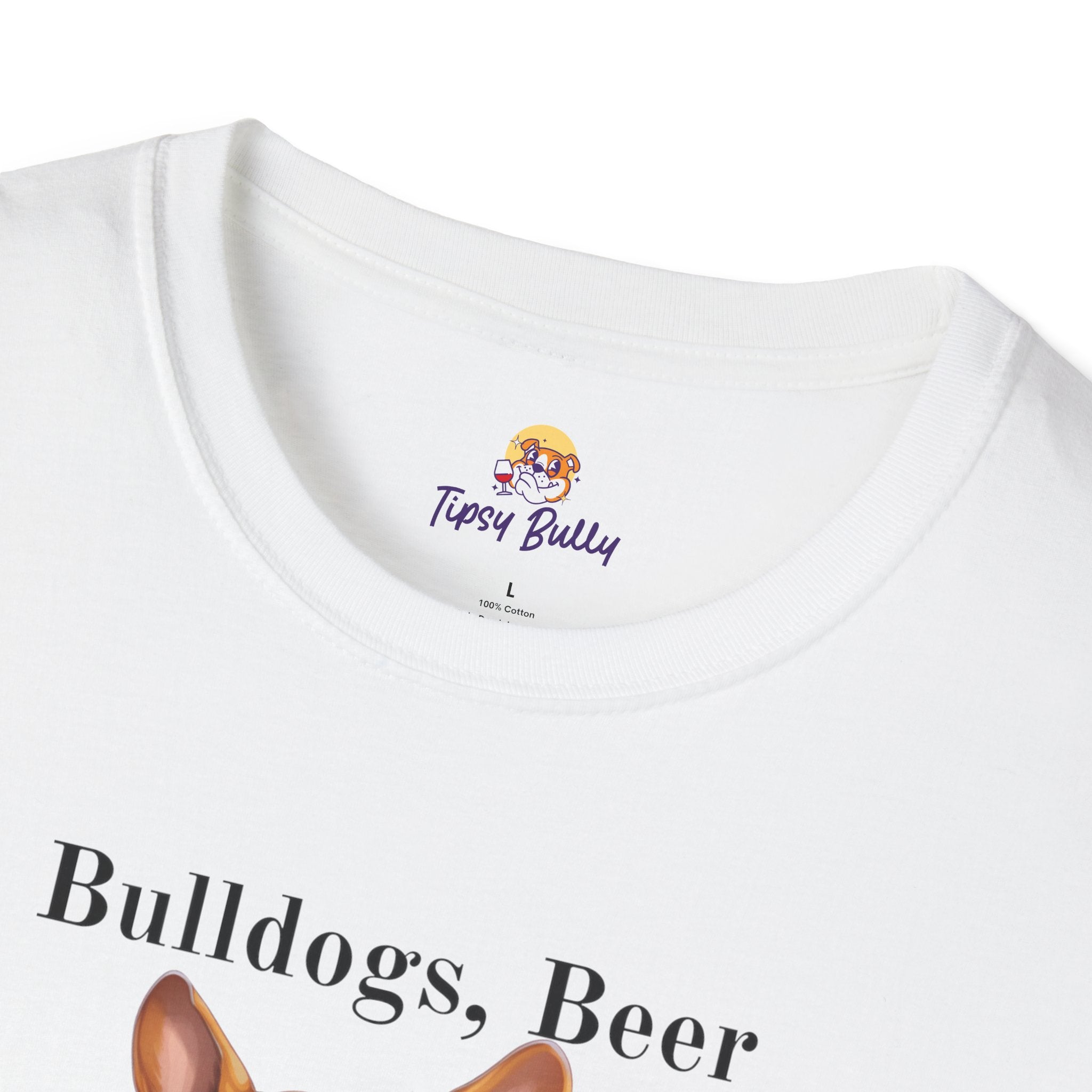Bulldogs, Beer, and Bad Decisions" Unisex T-Shirt by Tipsy Bully (French/Brown)
