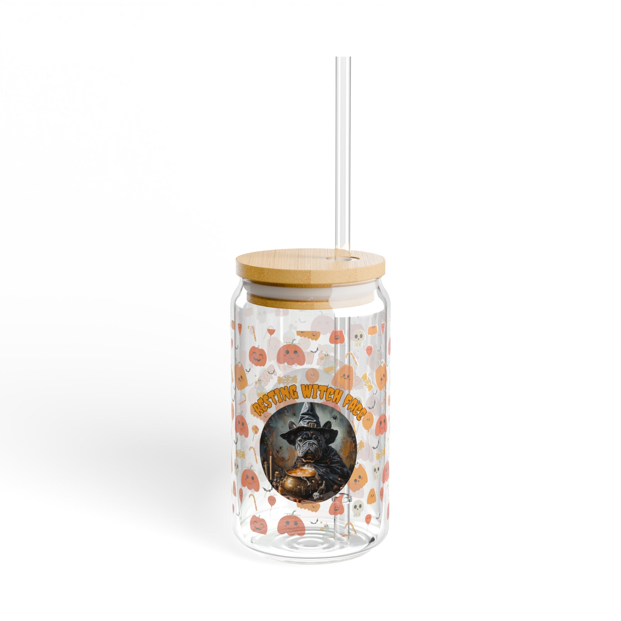 Halloween Sipper Glass:Resting Witch Face Edition alternate view - French Bulldog mom mug | Tipsy Bully