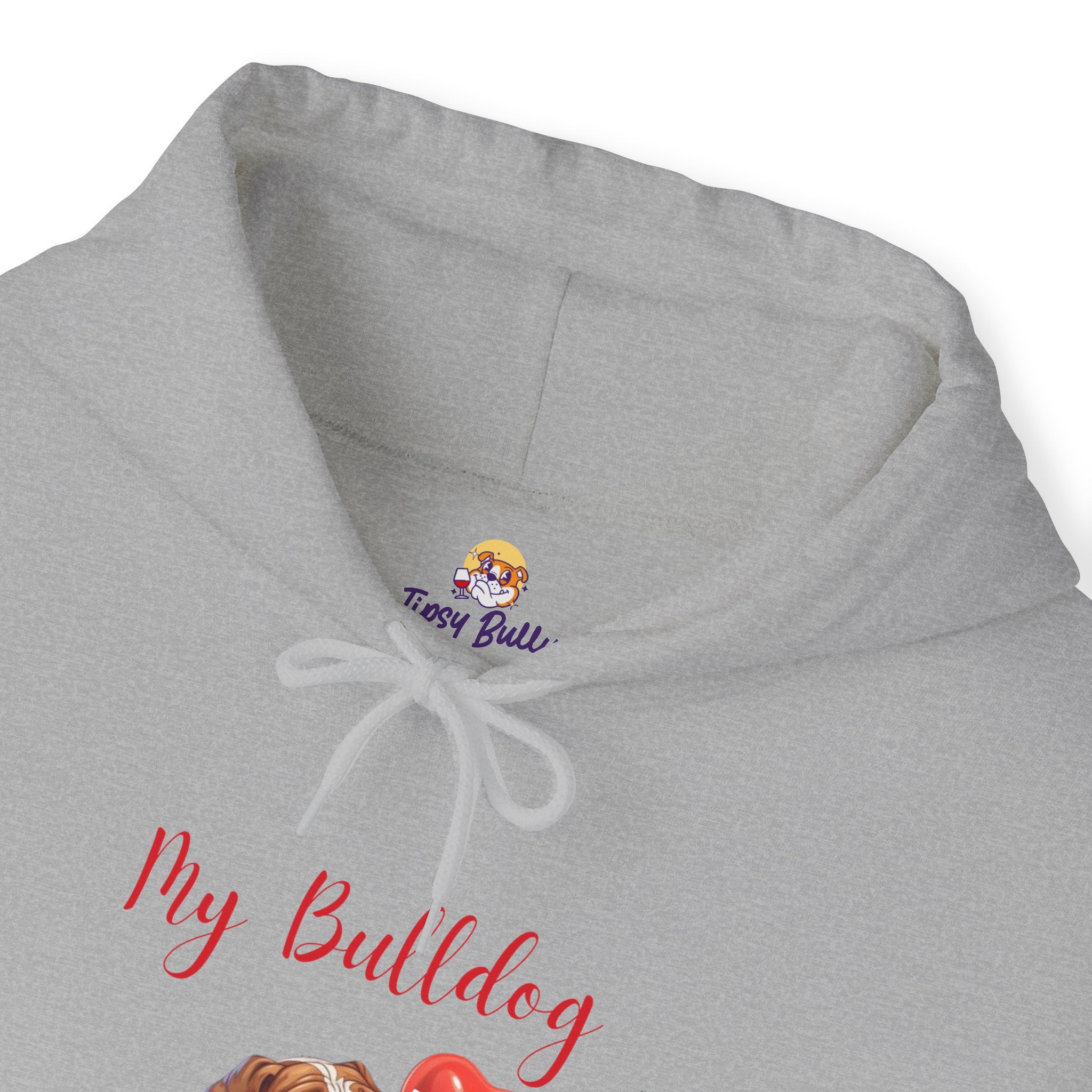 My Bulldog Is My Valentine" - Customizable Bulldog Valentine's Day Hoodie from Tipsy Bully (English/Brown)