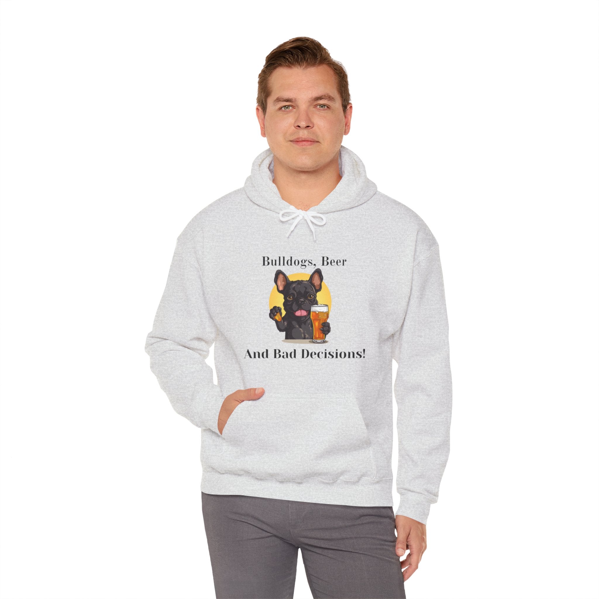 Bulldogs, Beer, and Bad Decisions" Hoodie - Your Go-To Gear for Mischievous Times! (French/Black)