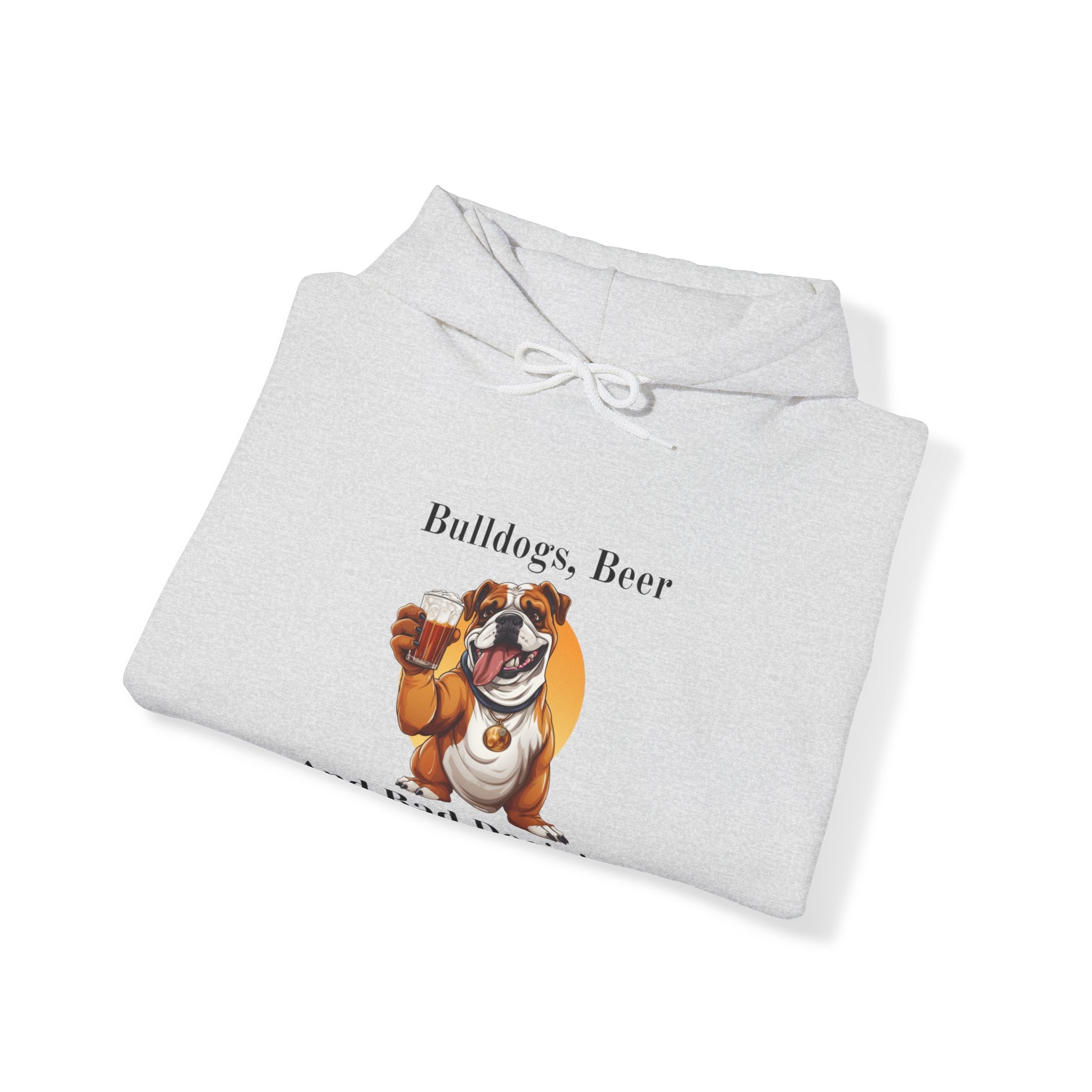 Bulldogs, Beer, and Bad Decisions" Hoodie - Your Go-To Gear for Mischievous Times! (English/Brown)