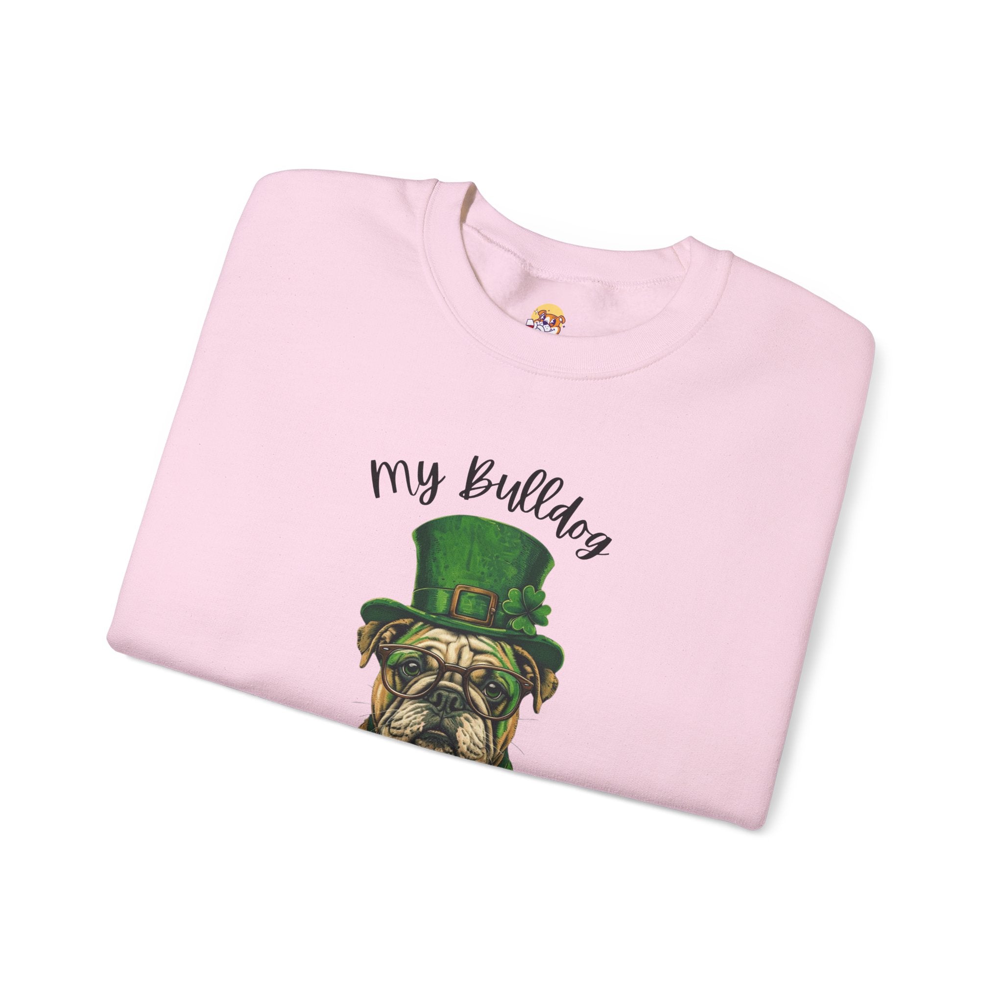 Tipsy Bully St. Patrick's Day Sweatshirt: "My Bulldog is My Lucky Charm (English)