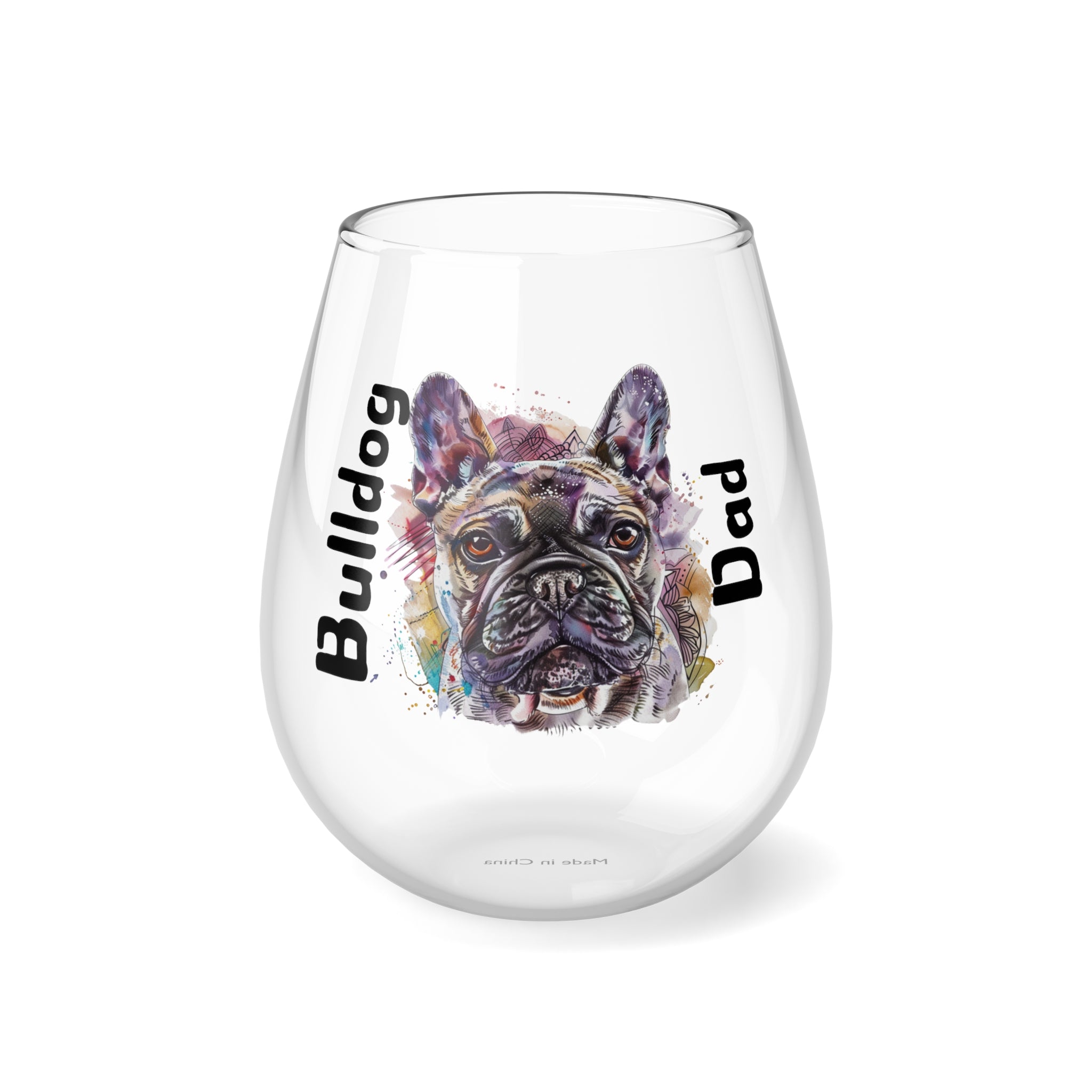 Bulldog Dad Wine Glass - Black French
