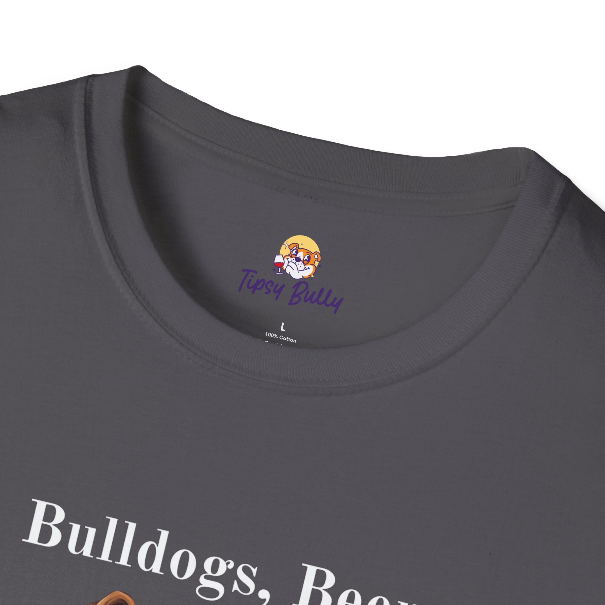Bulldogs, Beer, and Bad Decisions" Unisex T-Shirt by Tipsy Bully (American/White)