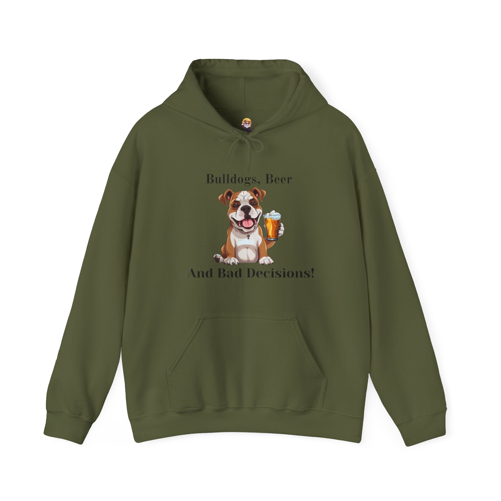 Bulldogs, Beer, and Bad Decisions" Hoodie - Your Go-To Gear for Mischievous Times! (American/White)