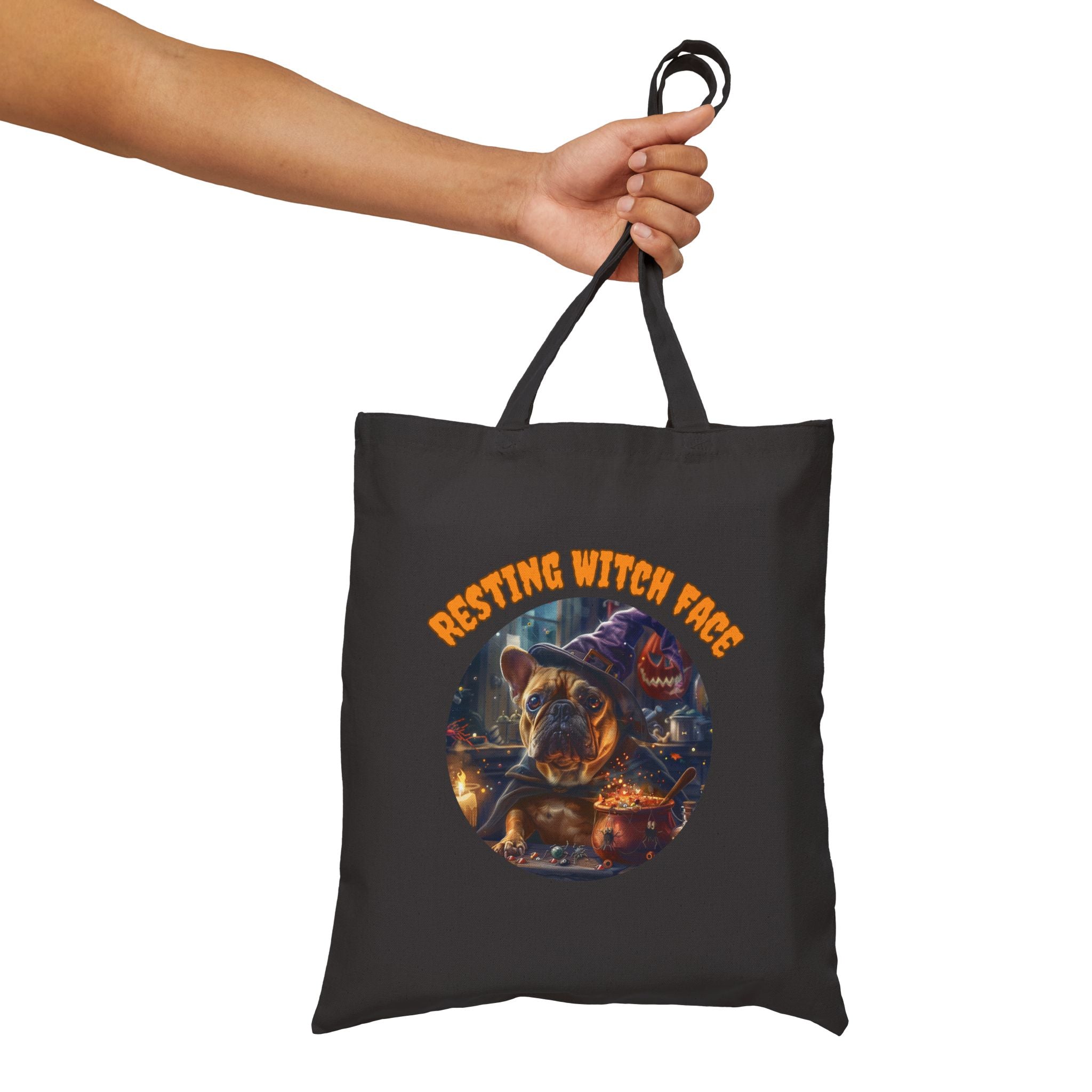 Copy ofResting Witch Face Trick or Treat Canvas Tote Bag detail shot - French Bulldog mom bags | Tipsy Bully