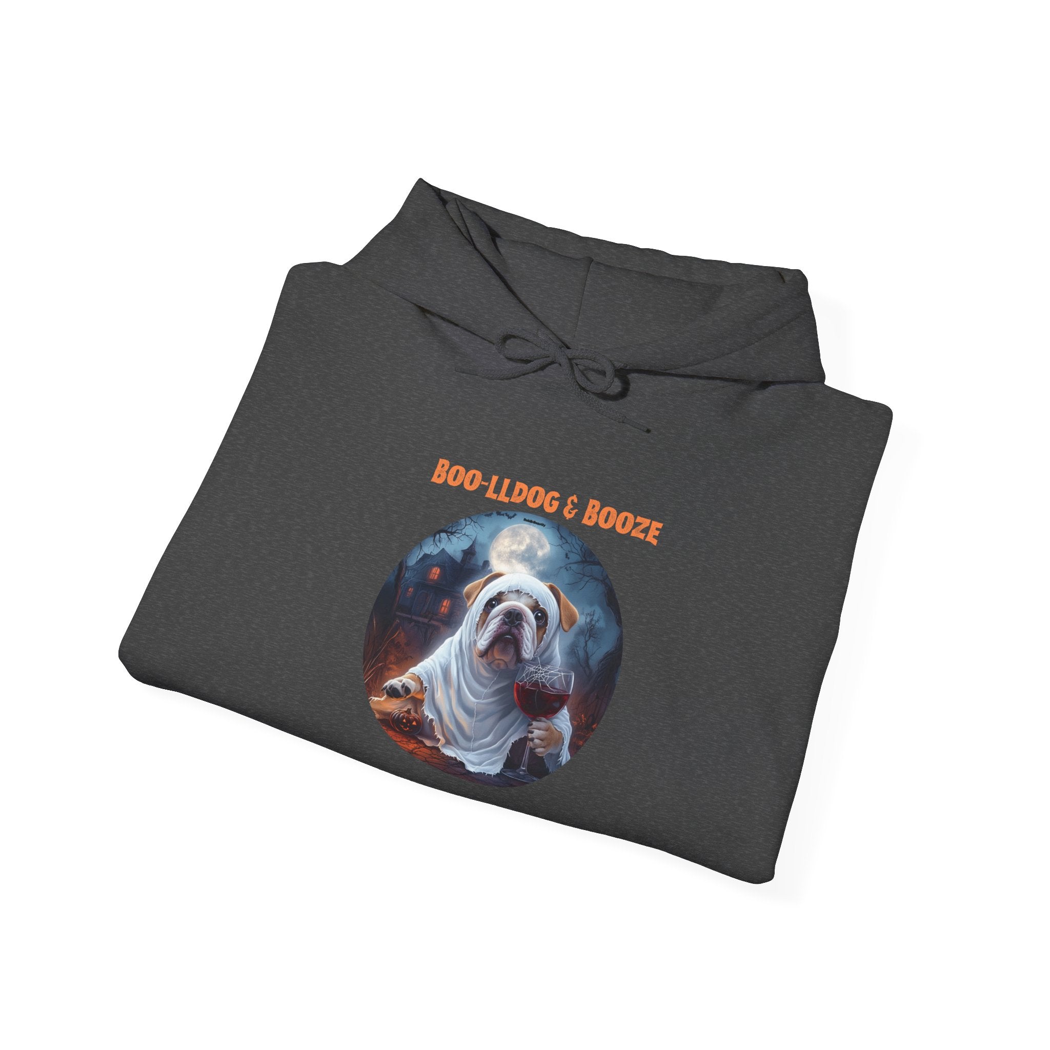 Boo-lldog & Booze Halloween Bulldog Hoodie (White/English)