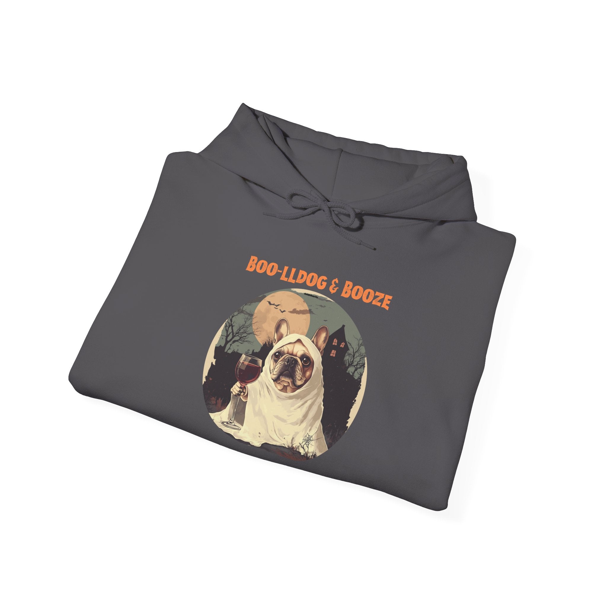 Boo-lldog & Booze Halloween Bulldog Hoodie (White/French)