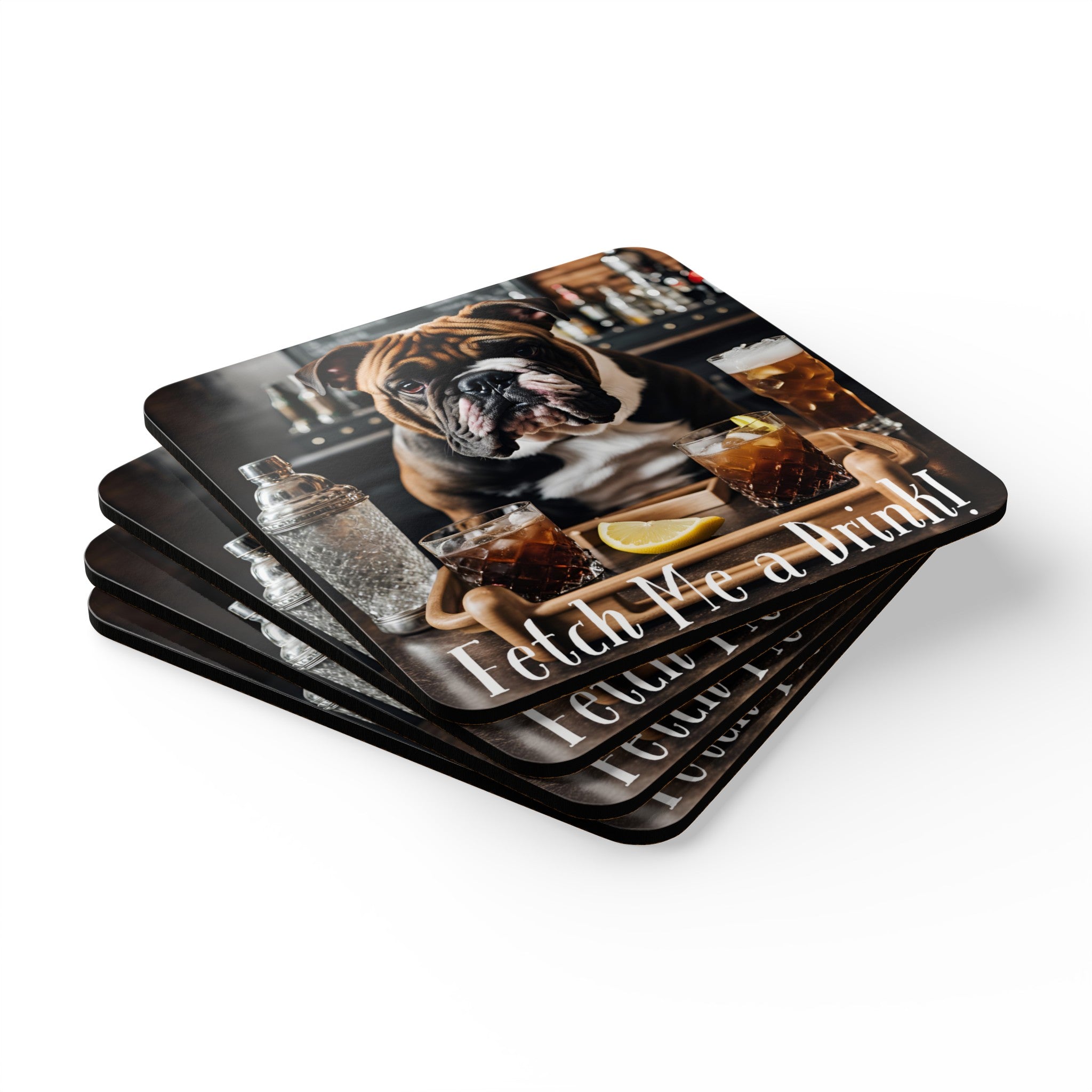 "Fetch Me A Drink" set of 4 coasters (Brown/English)