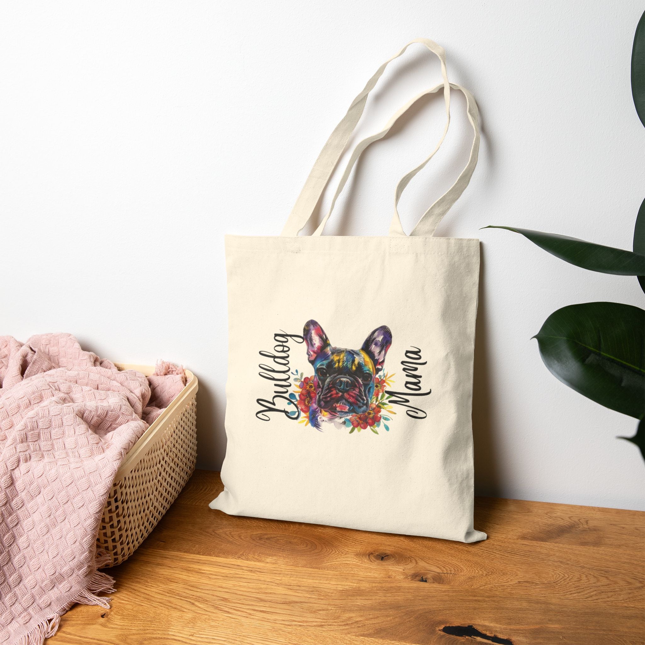 Bulldog Mama Cotton Canvas Tote Bag (French1)