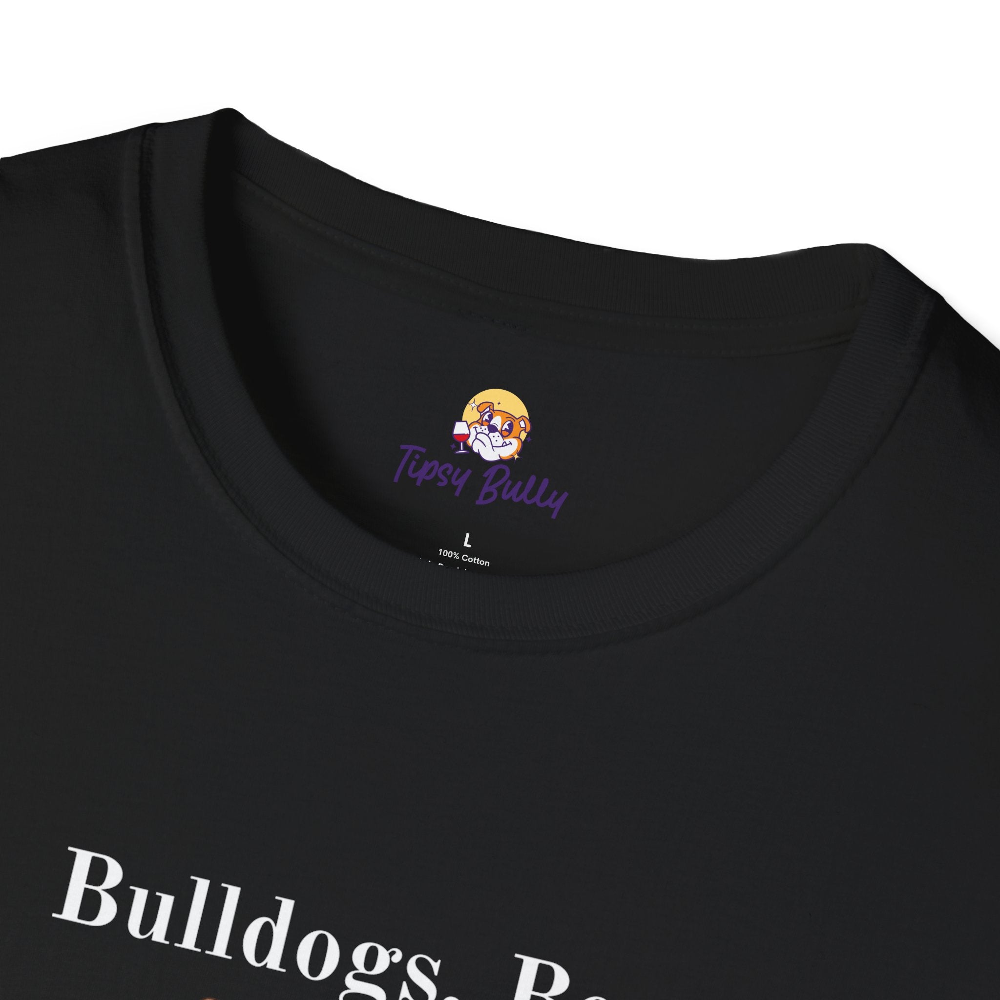 Bulldogs, Beer, and Bad Decisions" Unisex T-Shirt by Tipsy Bully (American/White)