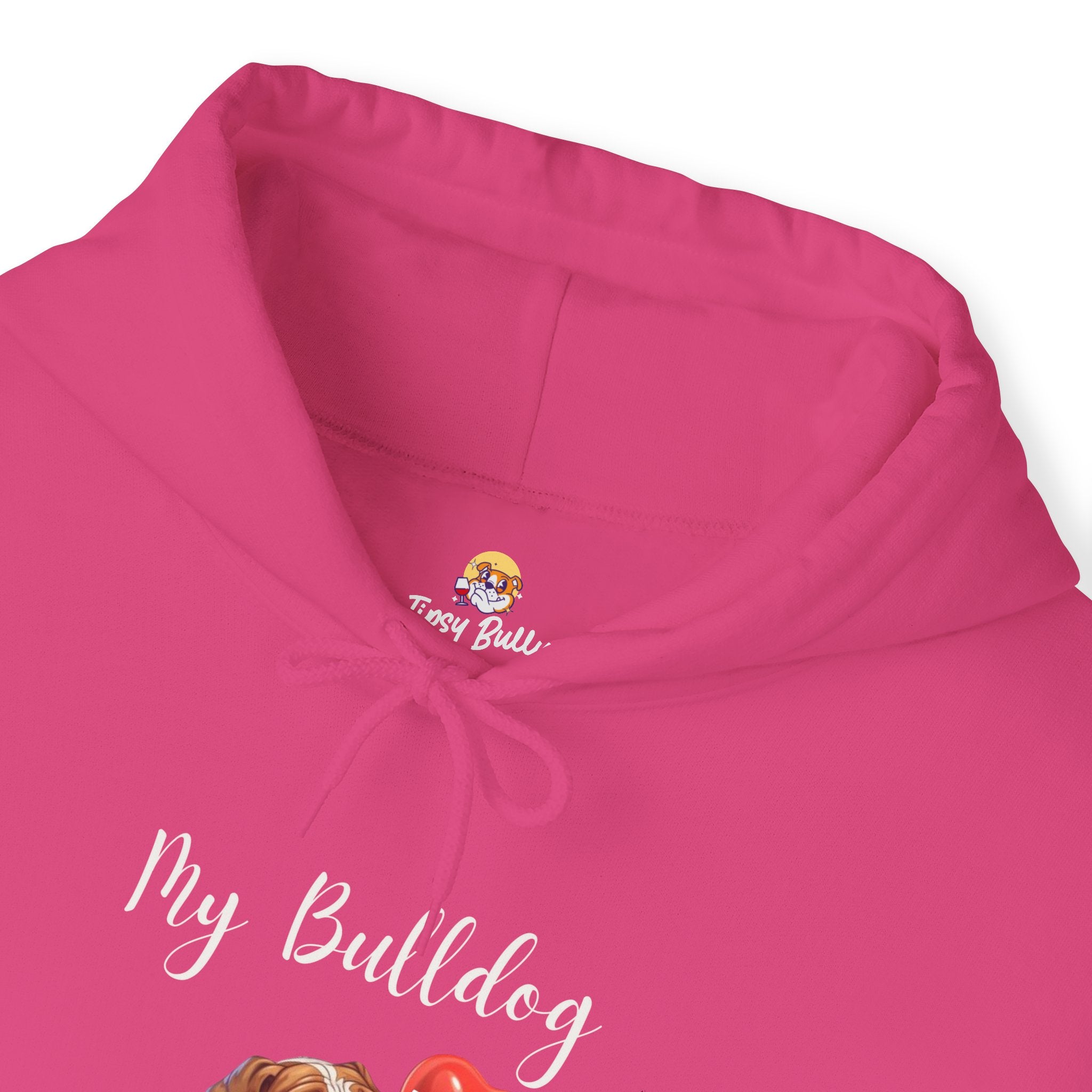 My Bulldog Is My Valentine" - Customizable Bulldog Valentine's Day Hoodie from Tipsy Bully (English/Brown)