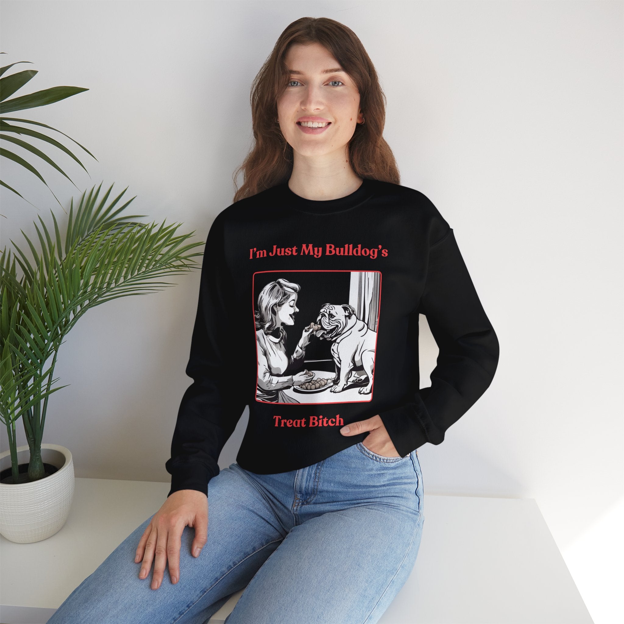 Just My Bulldog's Treat Bitch Crew Neck Sweatshirt (English/Pink)