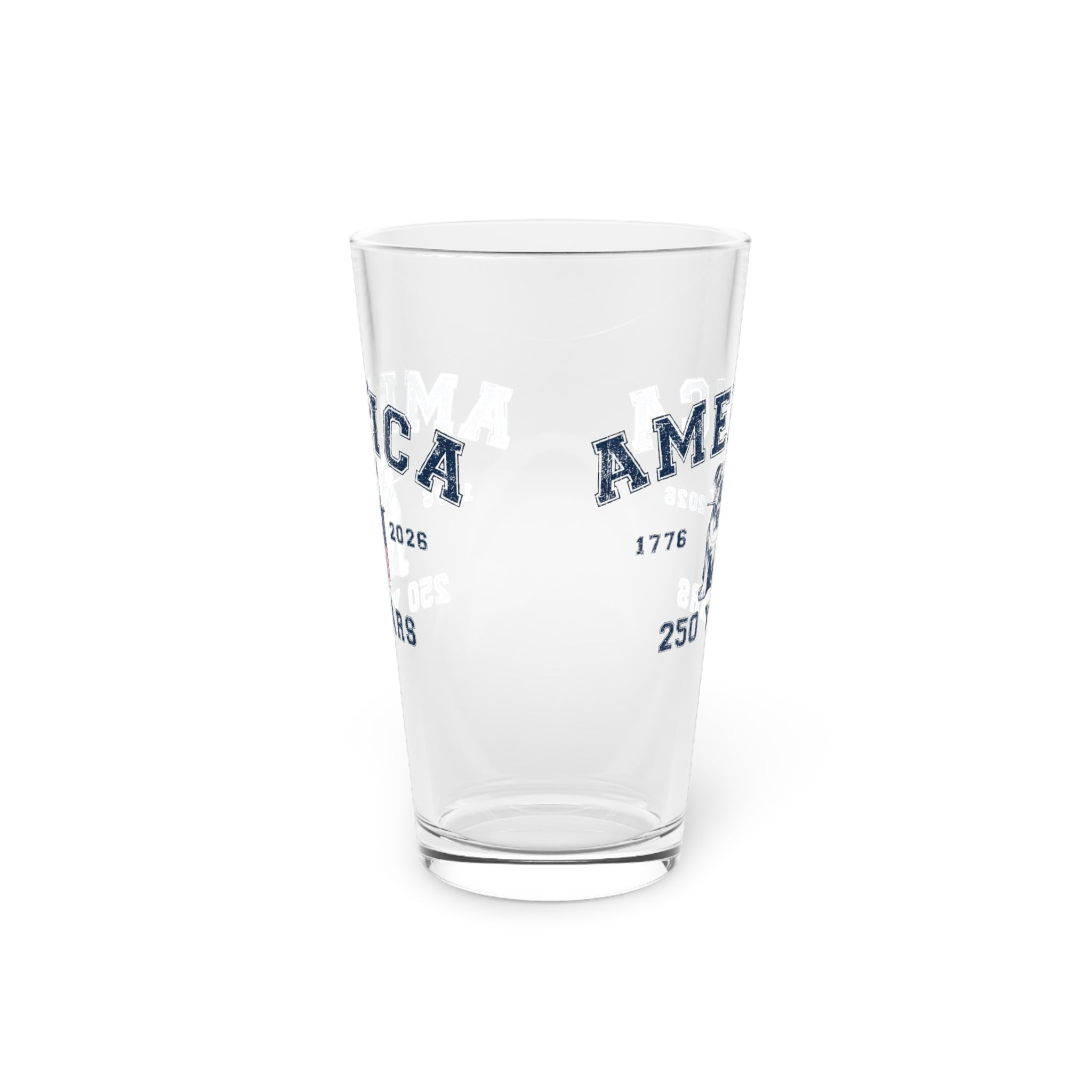 America 250 Years Pint Glass — Patriotic Bulldog & Flag 16oz Beer Glass (English)