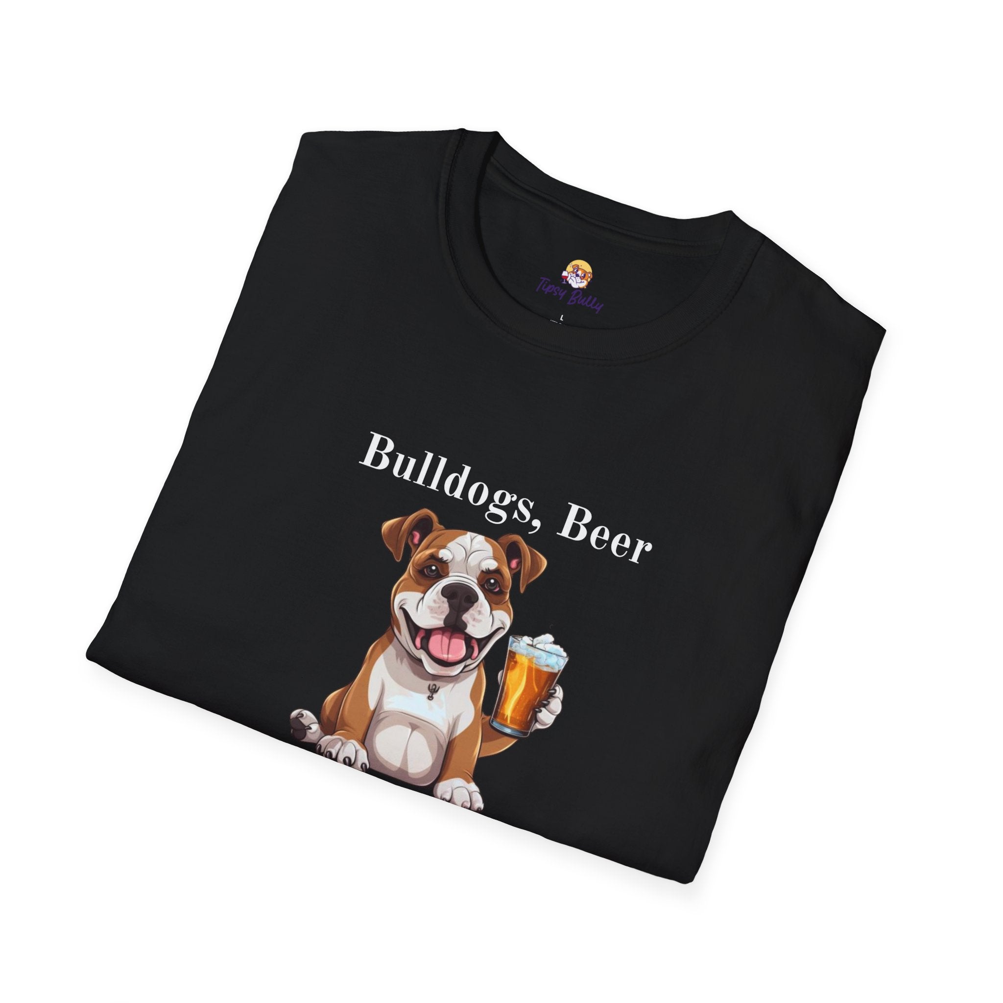 Bulldogs, Beer, and Bad Decisions" Unisex T-Shirt by Tipsy Bully (American/White)