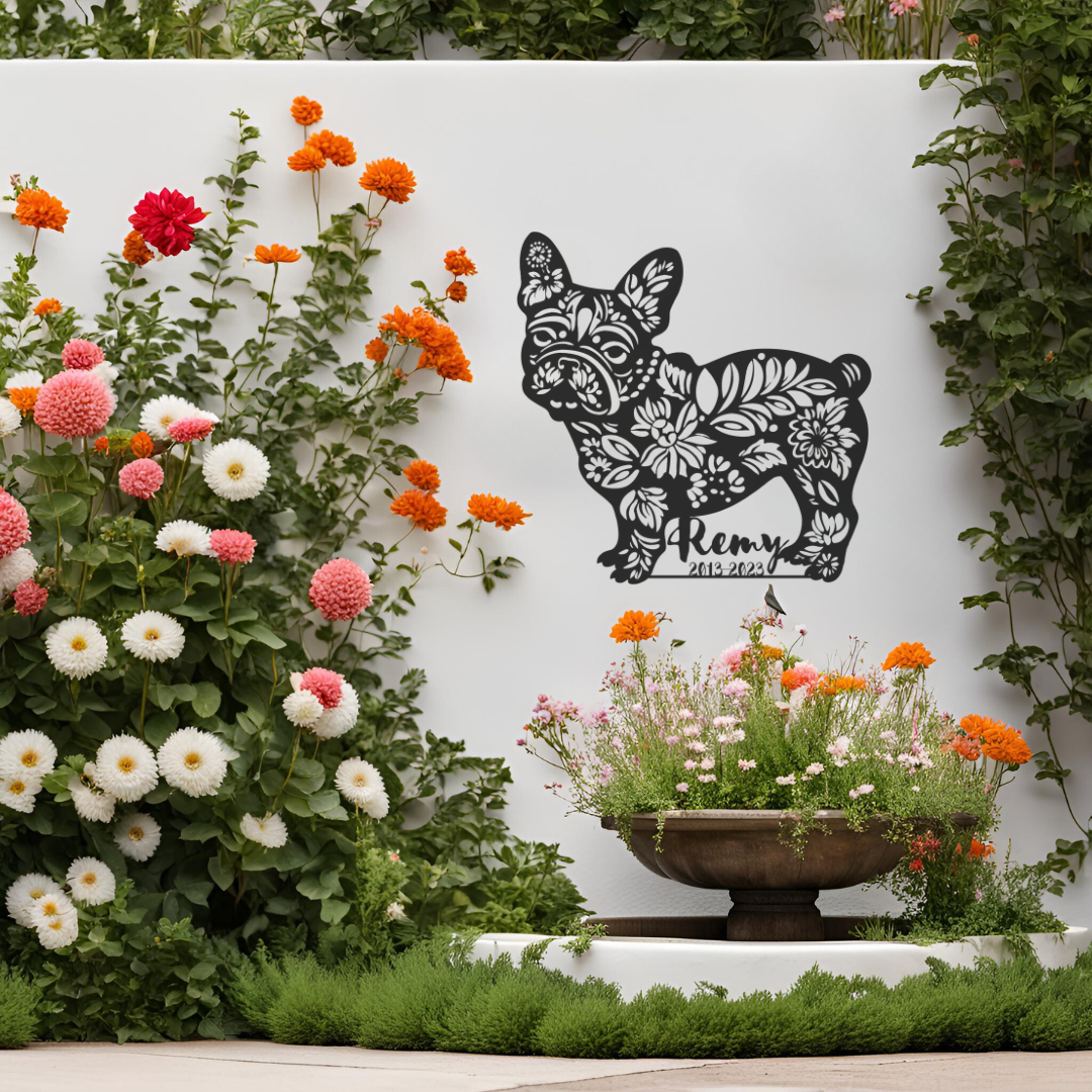 Personalized Bulldog Memorial Sign - Custom Pet Tribute with Name and Dates (French)