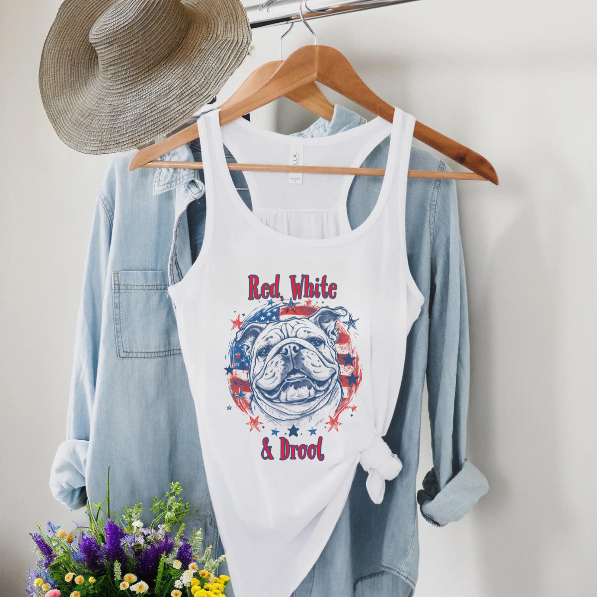 Red, White & Drool Women's Flowy Racerback Tank (English)