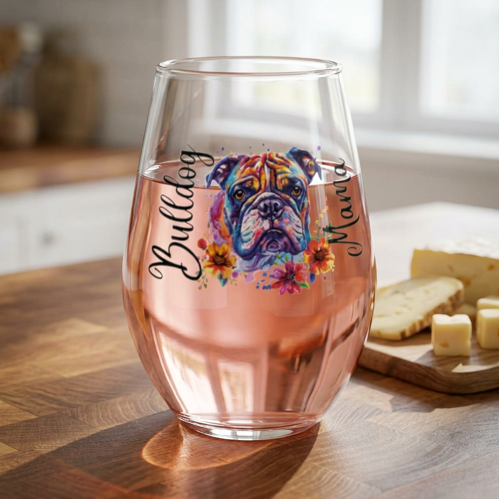 Bulldog Mama Stemless Wine Glass (English1)